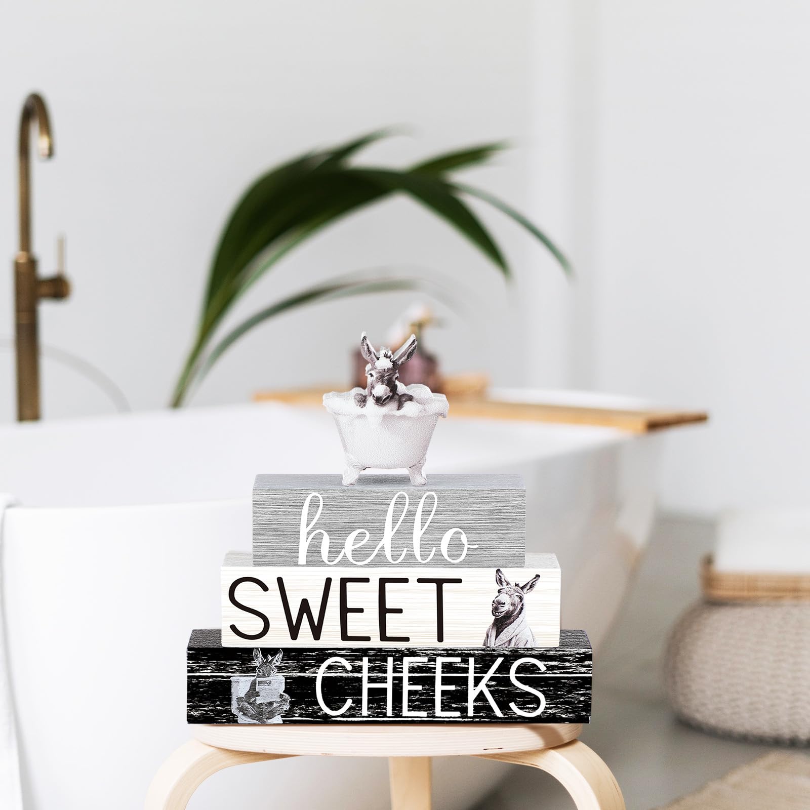 Cinnvoice 4 Pcs Funny Donkey Bathroom Decor Farmhouse Donkey Bathroom Decoration Western Hello Sweet Cheeks Table Centerpiece Ch