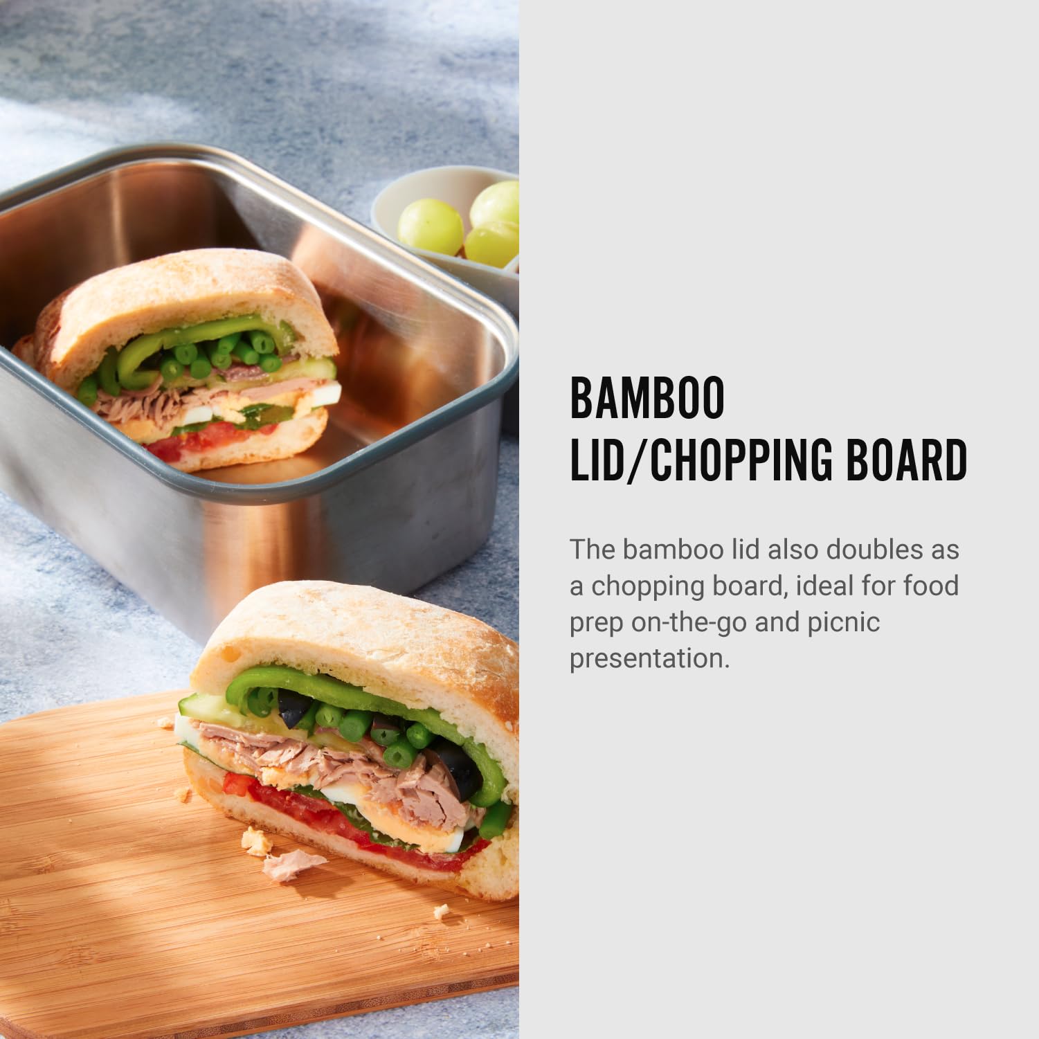 BLACK + BLUM Stainless Steel Sandwich Box - Large 1.25L, Olive, Plastic Free with Bamboo Lid