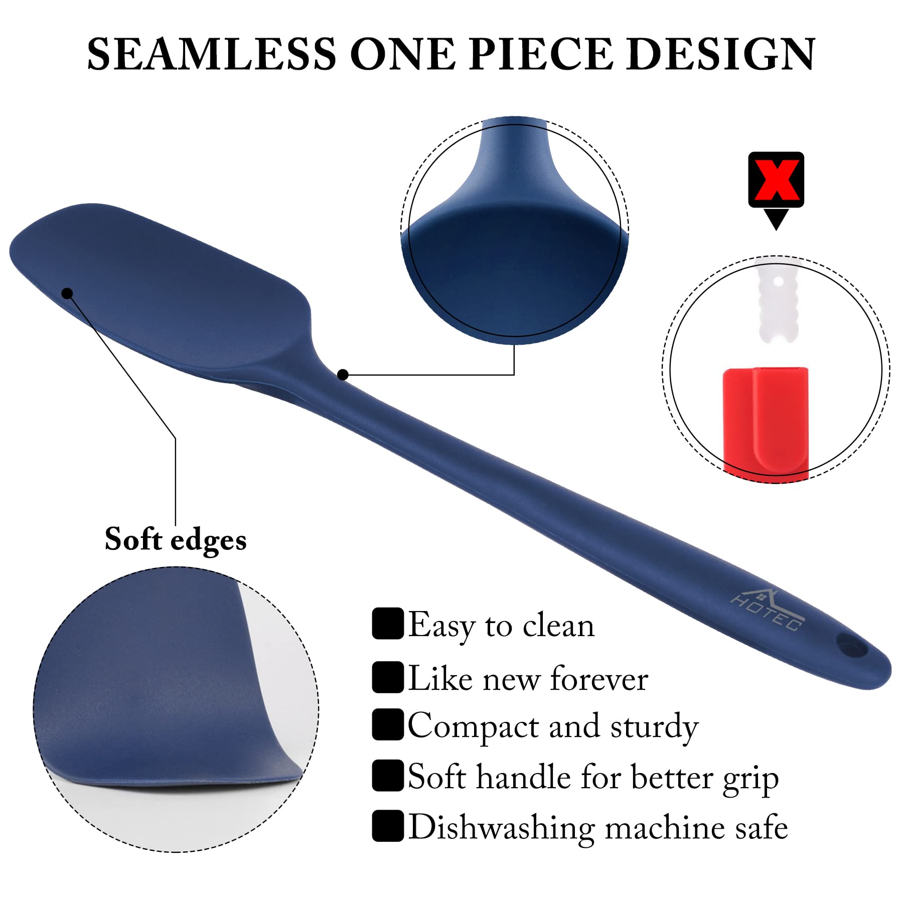 HOTEC Food Grade Silicone Rubber Spatula Set Kitchen Utensils for Baking  Cooking  and Mixing High Heat Resistant Non Stick Dishwasher Safe BPA-Free Classic Blue Set of 5
