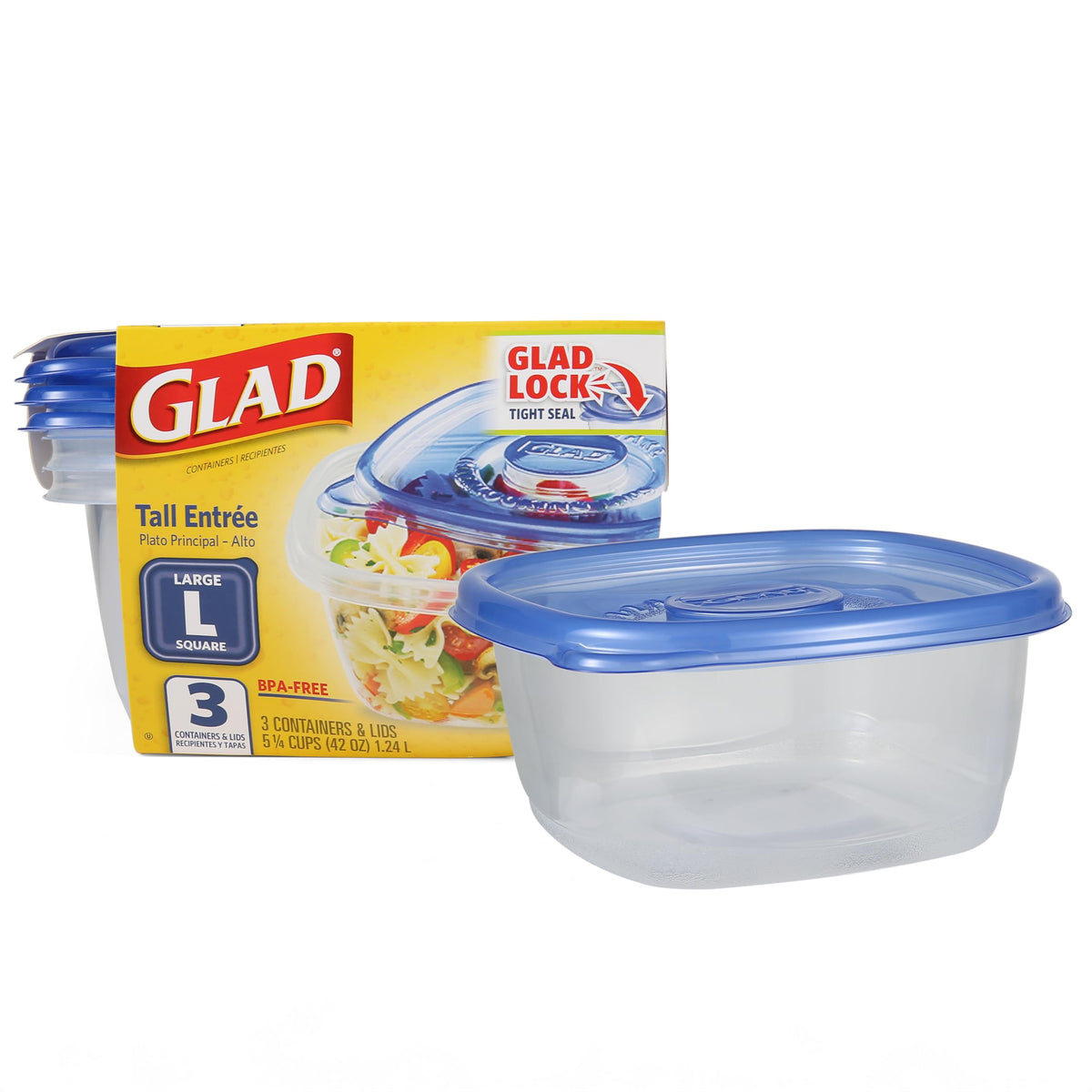 Glad Gladware Tall Entr  E Food Storage Containers | Large Square Containers For Food Hold Up To 42 Ounces Of Food, 3 Count | St