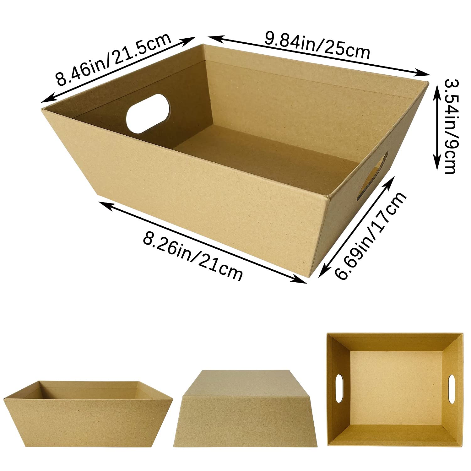 Baskets For Gifts Empty, 6 Pcs Sturdy Diy Bulk Gift Basket Kraft Market Tray Cardboard Basket With Handles, Gift Basket Kit Supp