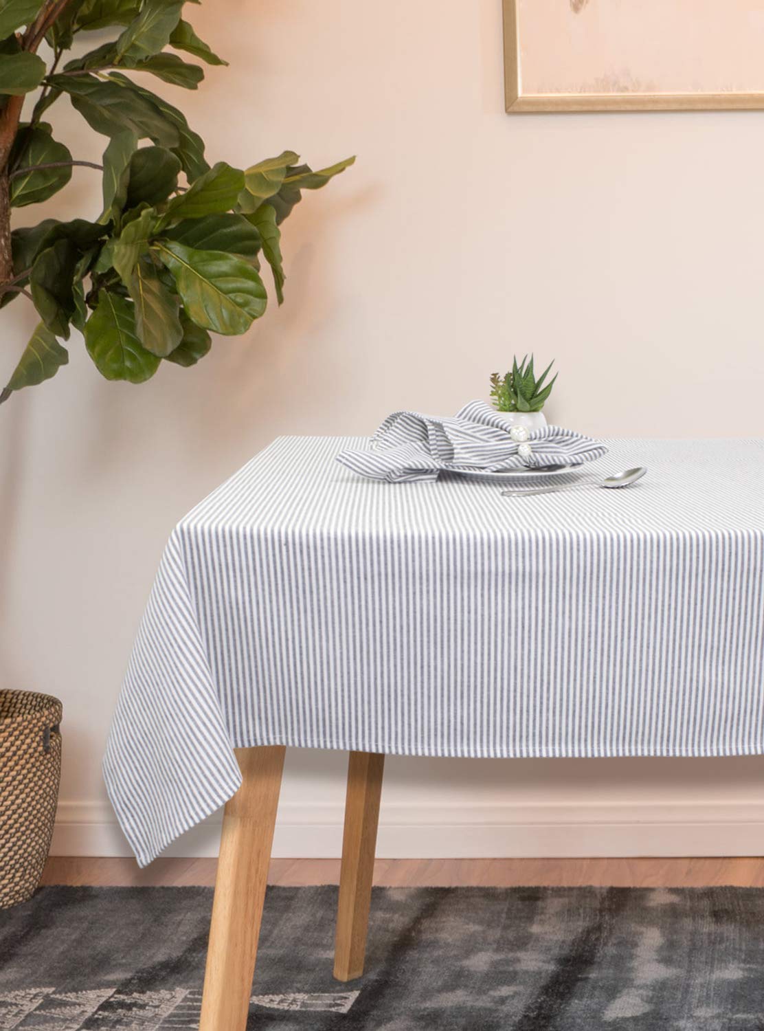 Fennco Styles Simple Ticking Stripes 100% Pure Cotton Table Napkins 20 X 20 Inch, Set Of 4 - Grey Dinner Napkins For Everyday Us