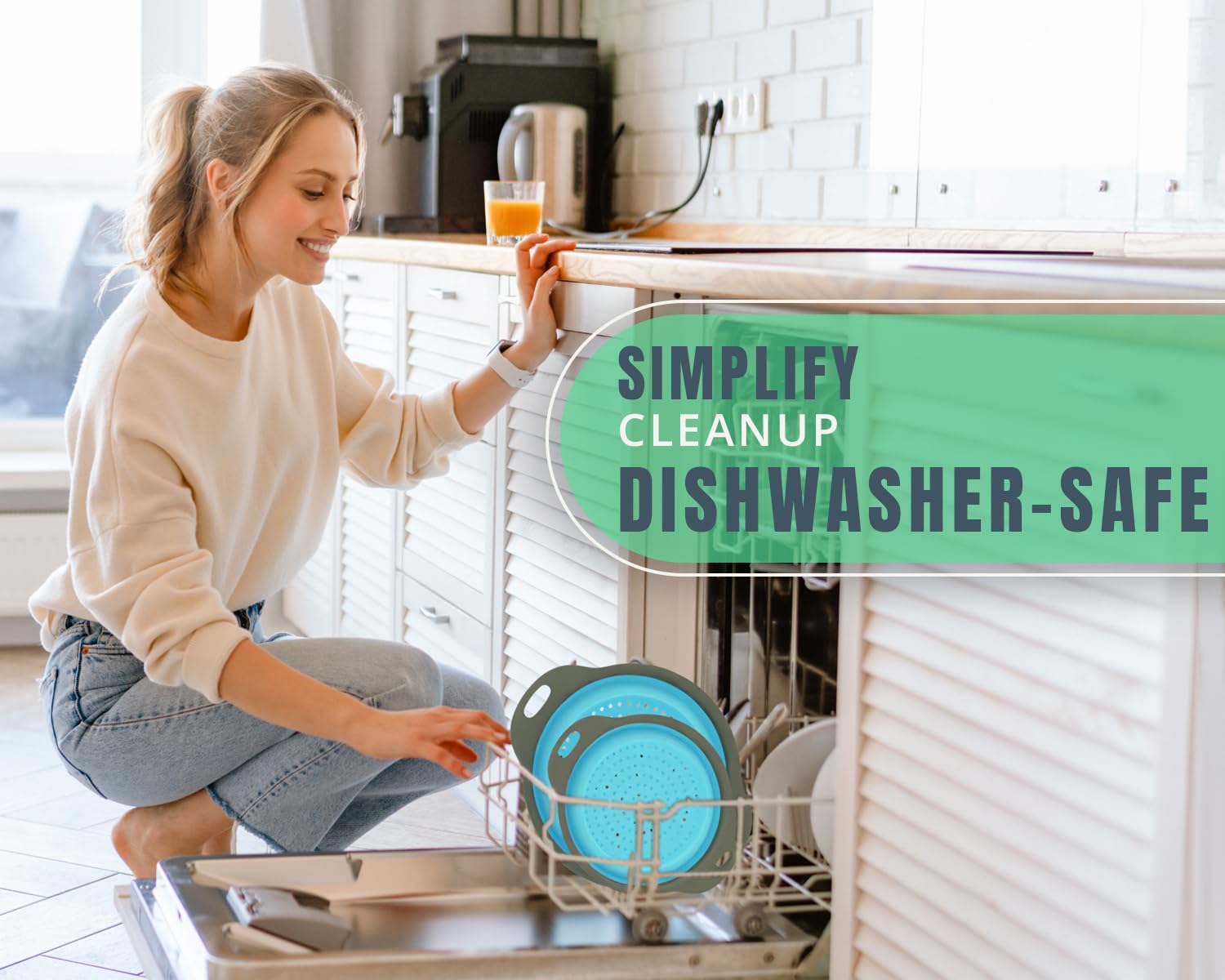 Ultimate Kitchen Strainers Set Of 2 - Collapsible Silicone Colanders For Easy Storage By Comfify - Use With Pasta & Veggies Or A