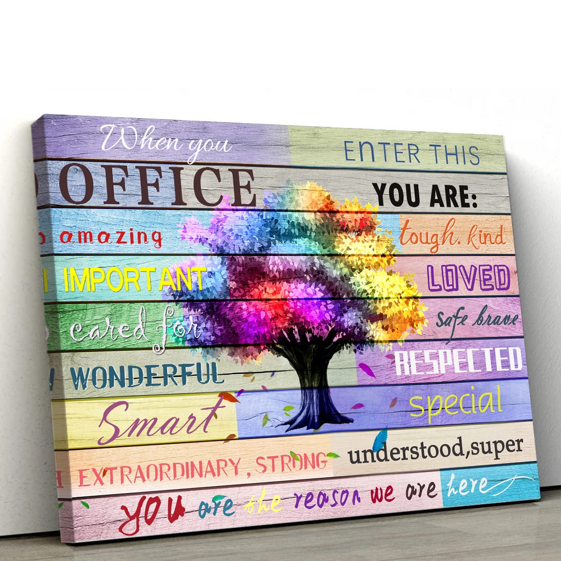 Inspirational Wall Art Office Motto Decor Quotes Colorful Tree Signs Pictures Wonderful Linen Painting Motivational Wall Decals for Home Office Room Decor Framed Canvas Prints 20x24 inches