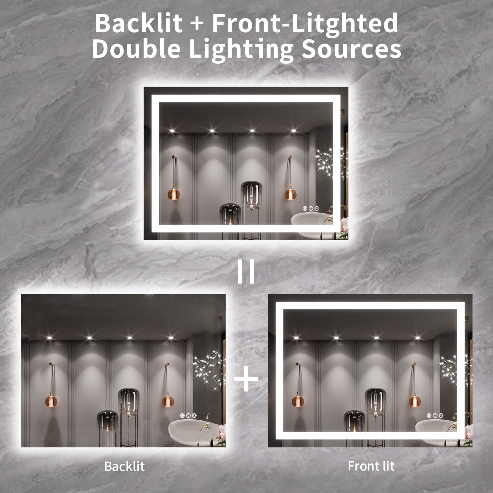 Loaao 40X30 Led Bathroom Mirror With Lights, Anti-Fog, Dimmable, Backlit + Front Lit, Lighted Bathroom Vanity Mirror For Wall, M