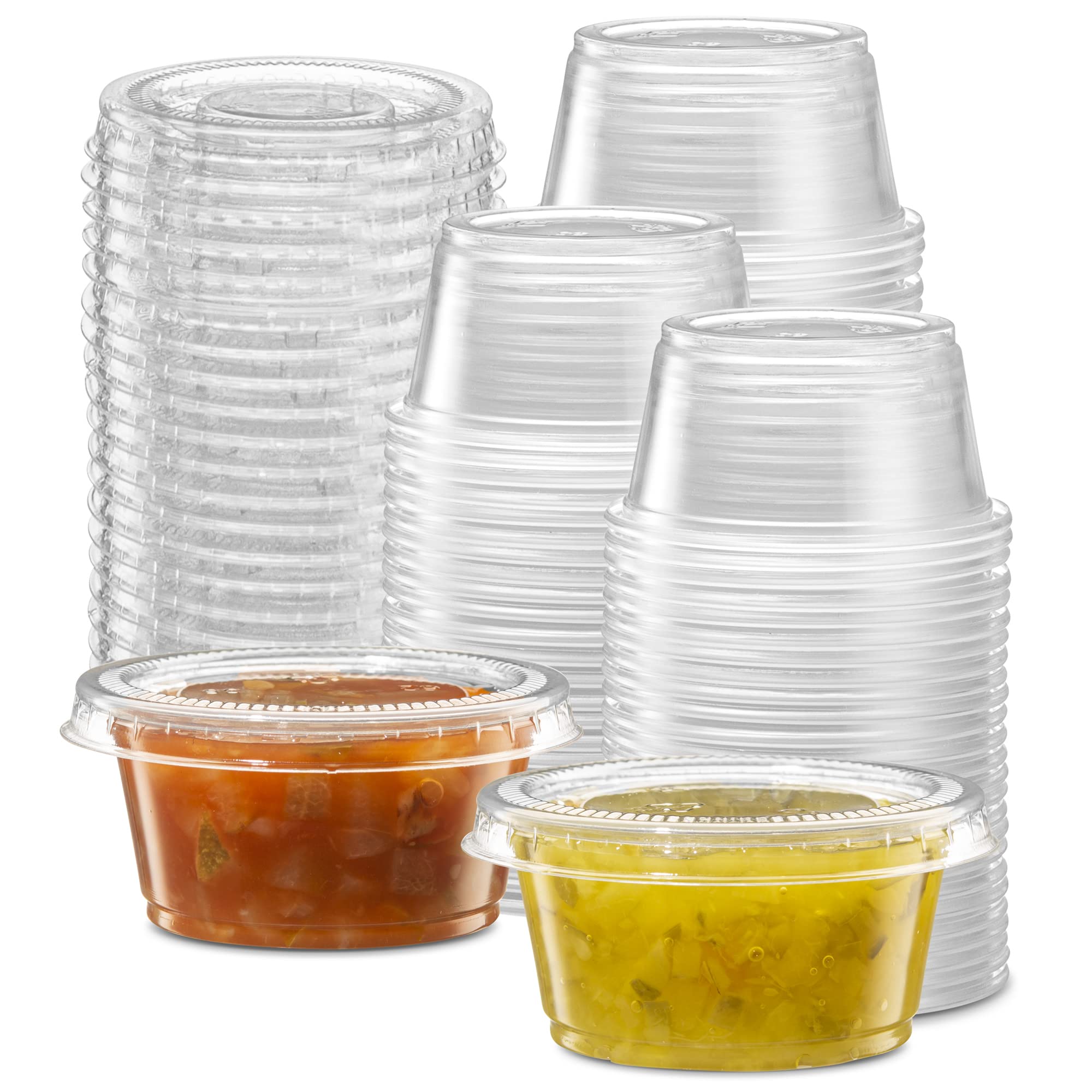 (2 oz - 200 Sets) Clear Diposable Plastic Portion Cups With Lids, Small Mini Containers For Portion Meal Prep, Sauce Cups, Slime