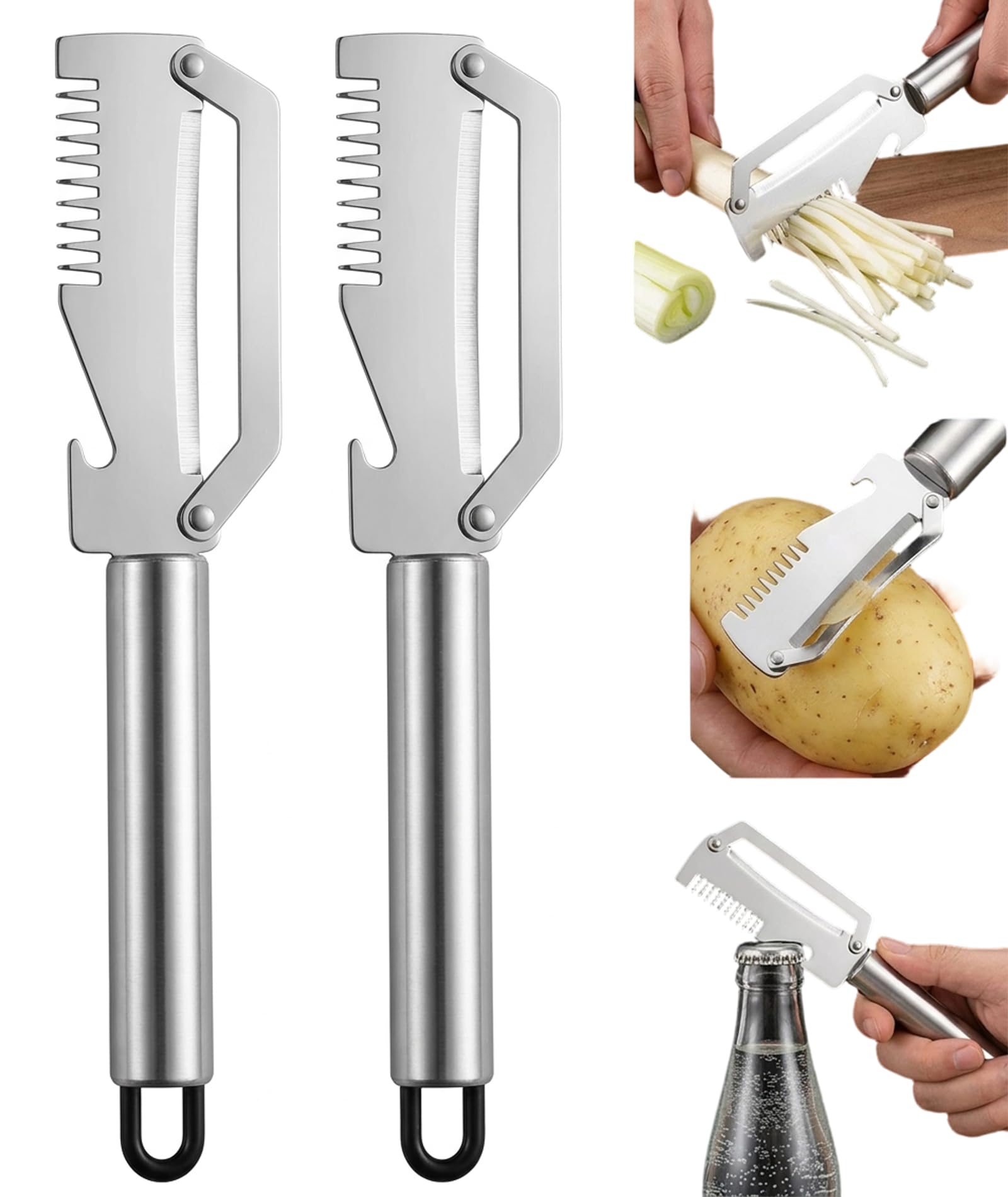 2Pcs Multifunctional Vegetable Peeler, 3 In 1 Vegetable Peeler, Fruit Peeler And Potato Peeler For Kitchen Food Prep, MultiFunc