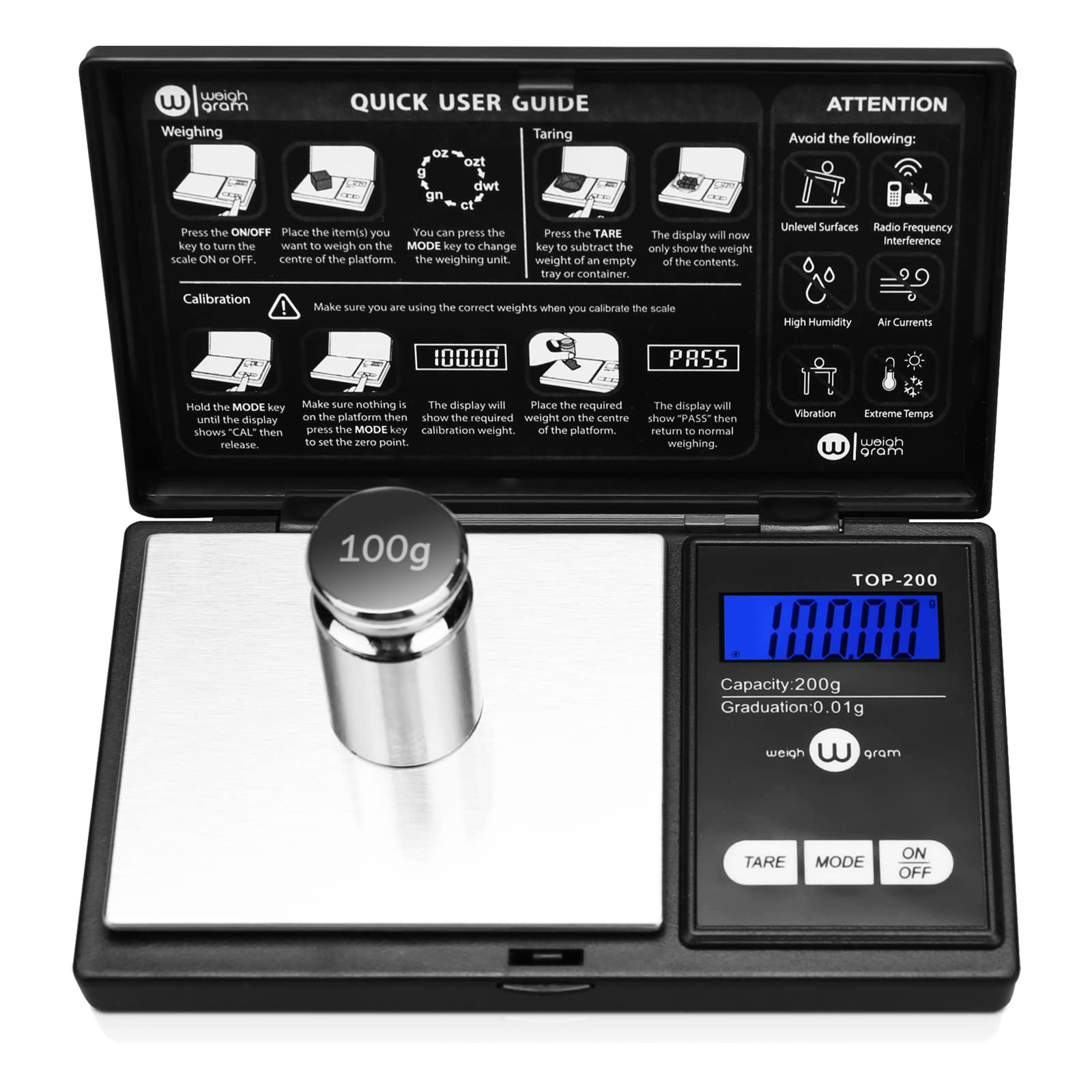 Weigh Gram 200G Digital Pocket Gram Scale 0.01G Accuracy, 200G X 0.01G Mini Digital Grams Scale, Small Food Scale, Jewelry Scale