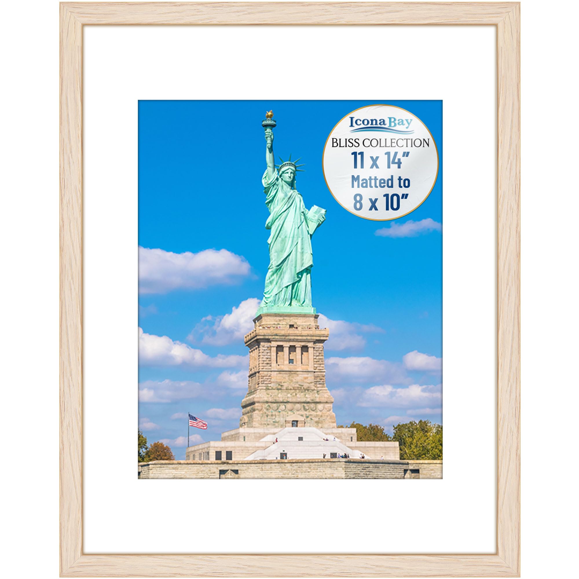 Icona Bay - 11x14 Light Oak Picture Frame with Removable Mat for 8x10 Photo - Modern Style Engineered Wood Frame - Wall Mount On