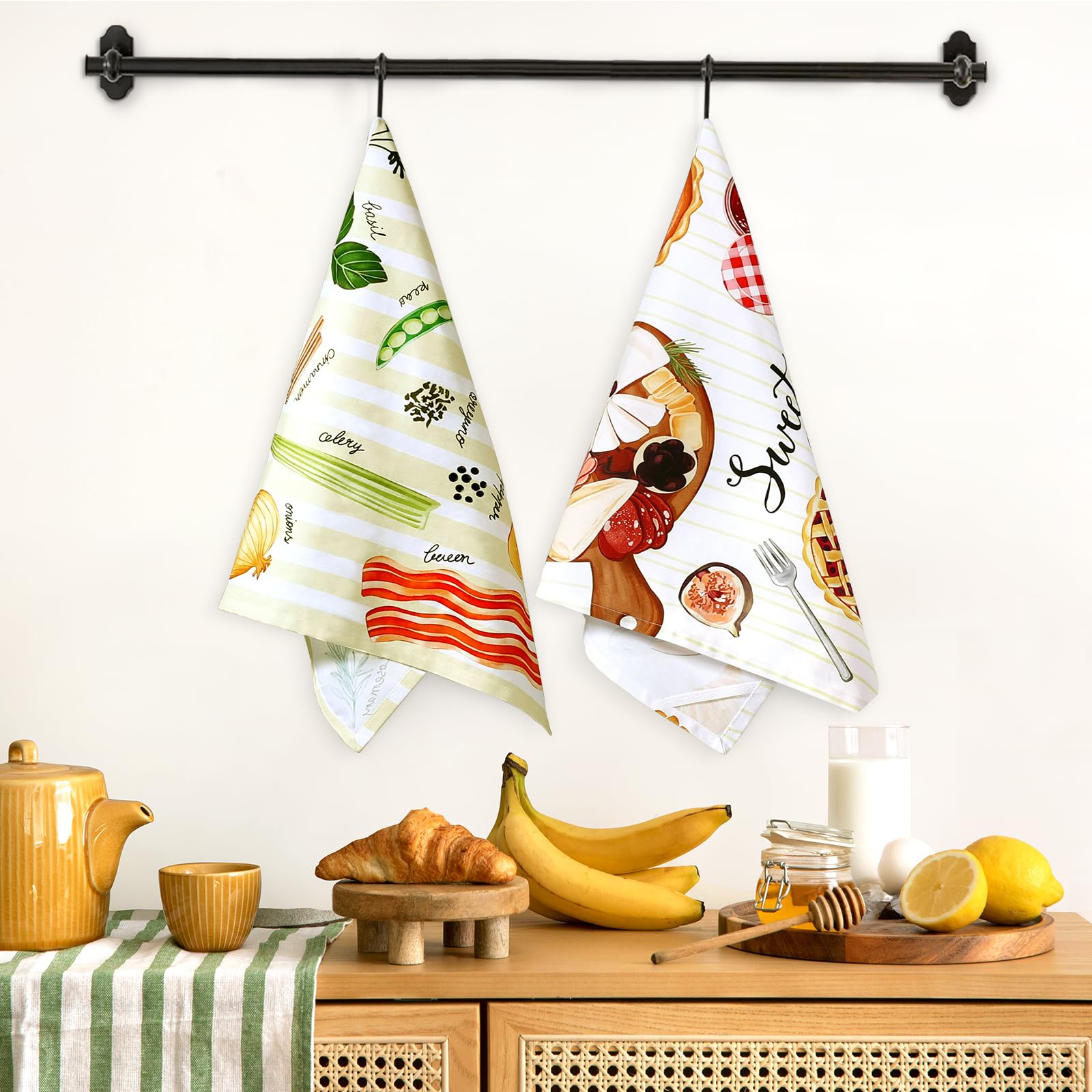 Arquiel Vegetables Tea Towels, Cotton Kitchen Towel 18.9    27.5 Inch, Quick Drying Dish Cloth For Party Anniversary Holiday Dec
