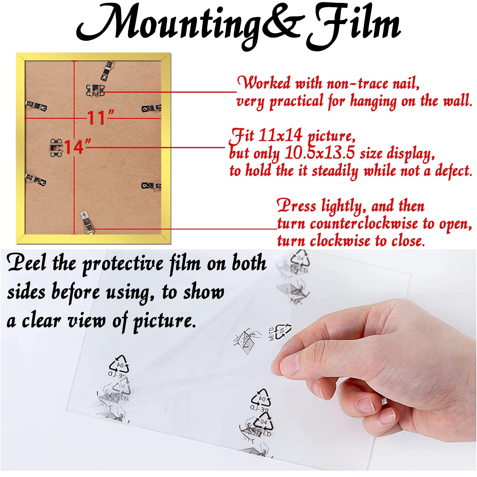 ijuerybai Gold 11x14 Picture Frame Set of 3, High Transparent Frame for 11 By 14 Photo Collage Canvas Poster Size Wall Mount and