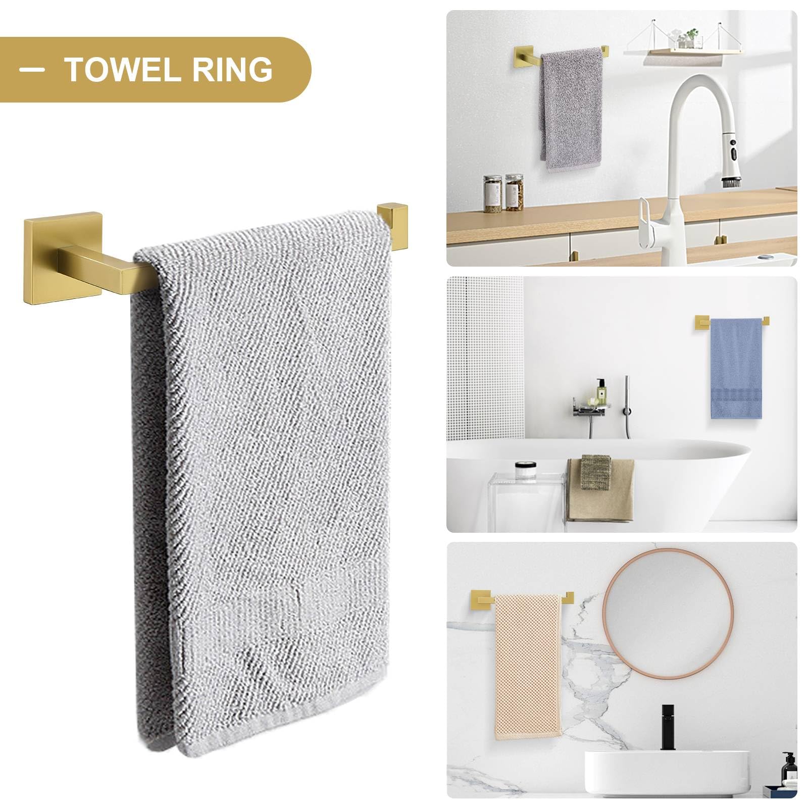 Brushed Gold Towel Bar Set Bathroom Hardware Accessories Set Include 23.6 In Towel Bar Towel Ring Toilet Paper Holder And Towel