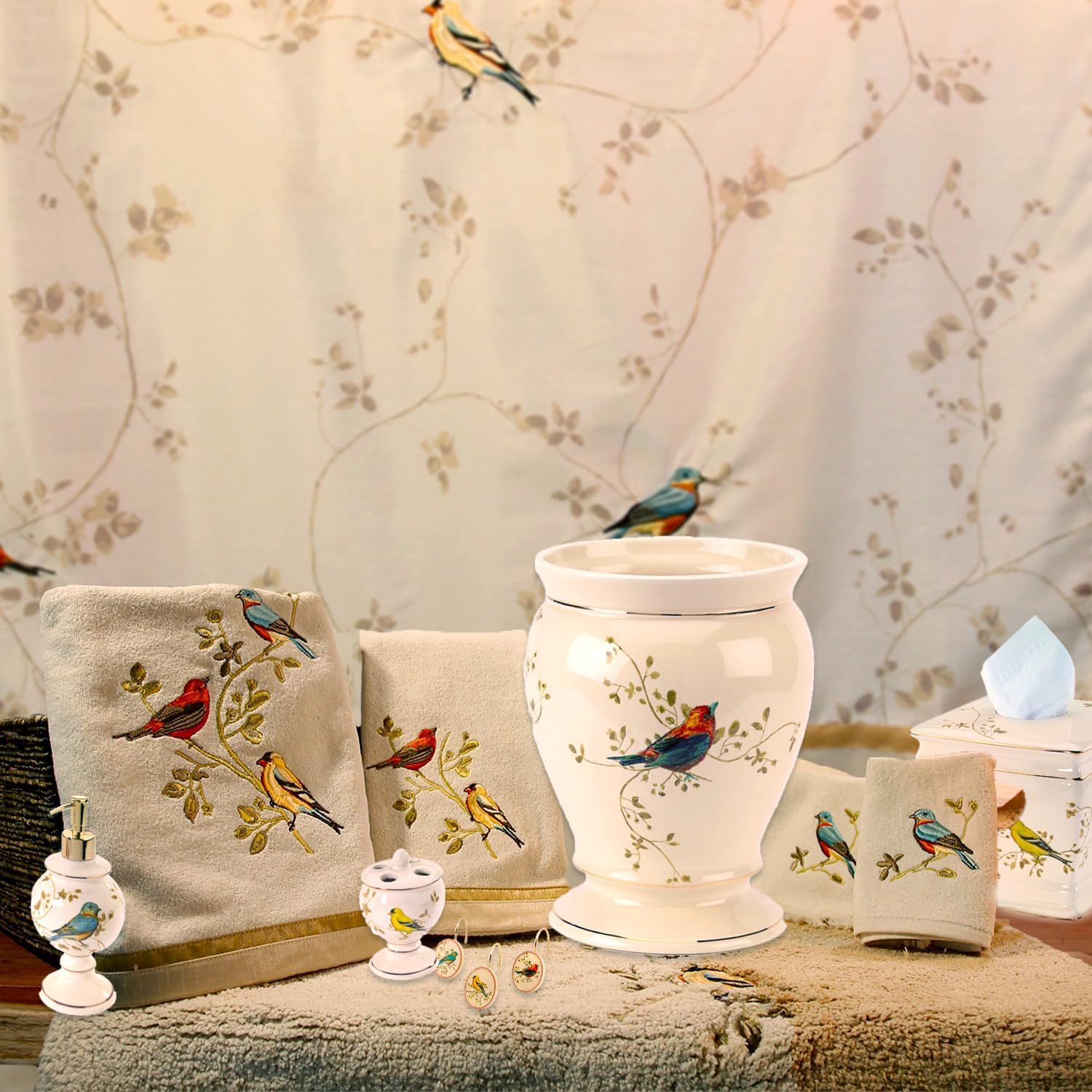 Avanti Linens - Tumbler, Durable Countertop Organizer, Nature Inspired Bathroom Accessories (Gilded Birds Collection)