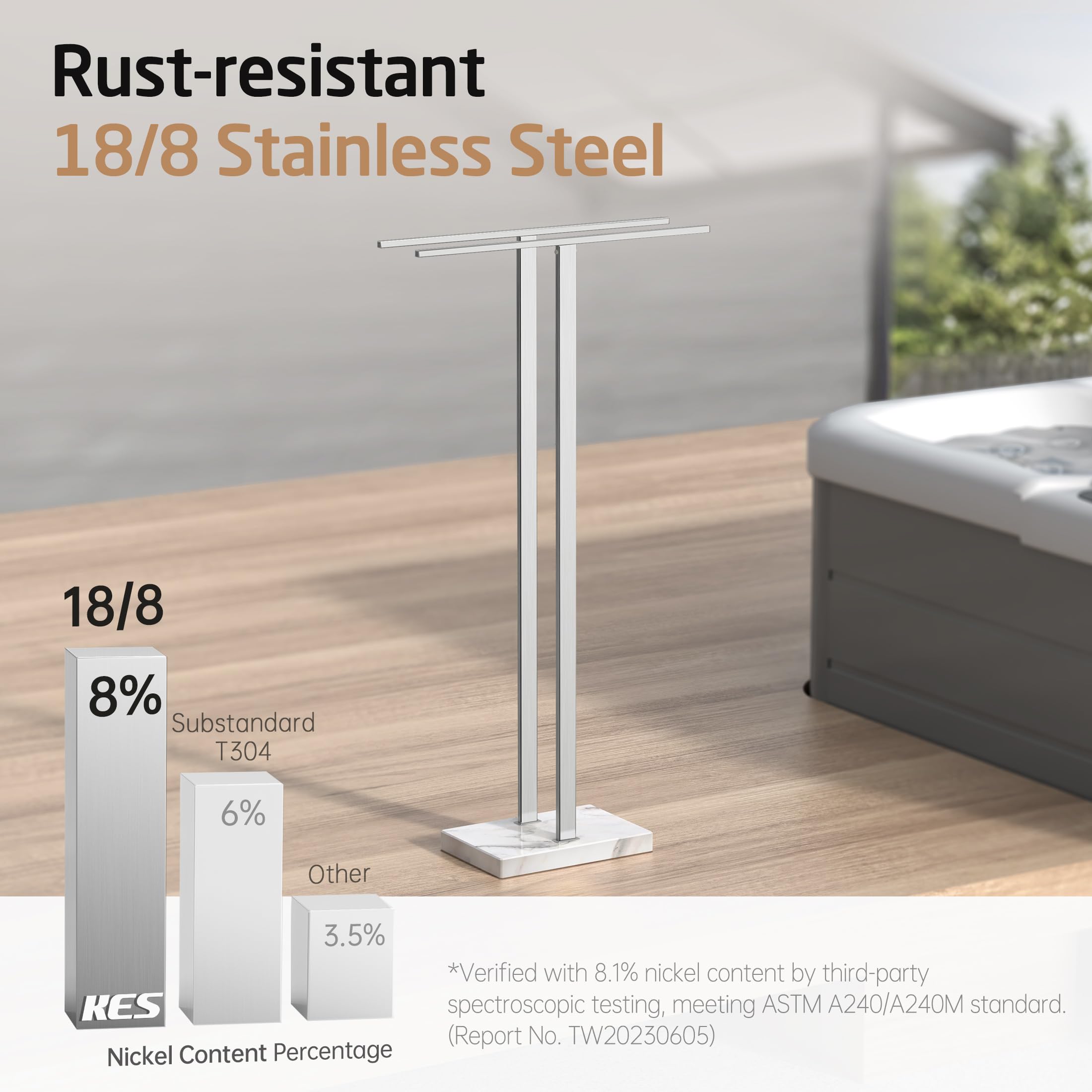 Kes Standing Towel Rack Taller Version, 37'' H (Equal Height) Bathroom Towel Rack Stand With Marble Base, Free Standing Towel Ho