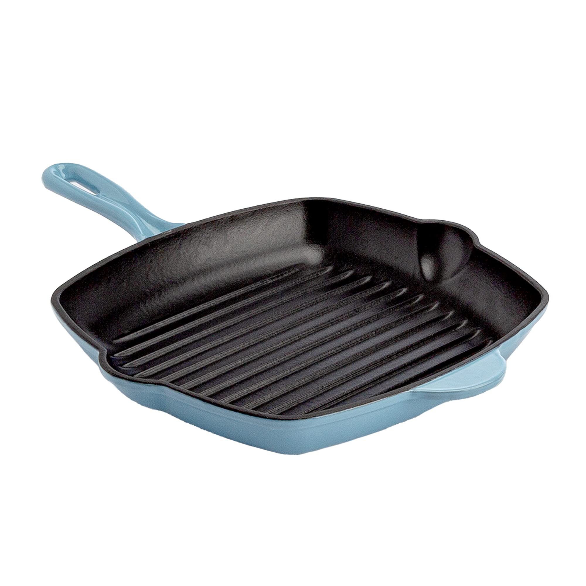 Country Living Enameled Cast Iron Square Griddle Grill Pan With Ridges, Helper Handle And Pouring Spouts For Easy Draining, Indo