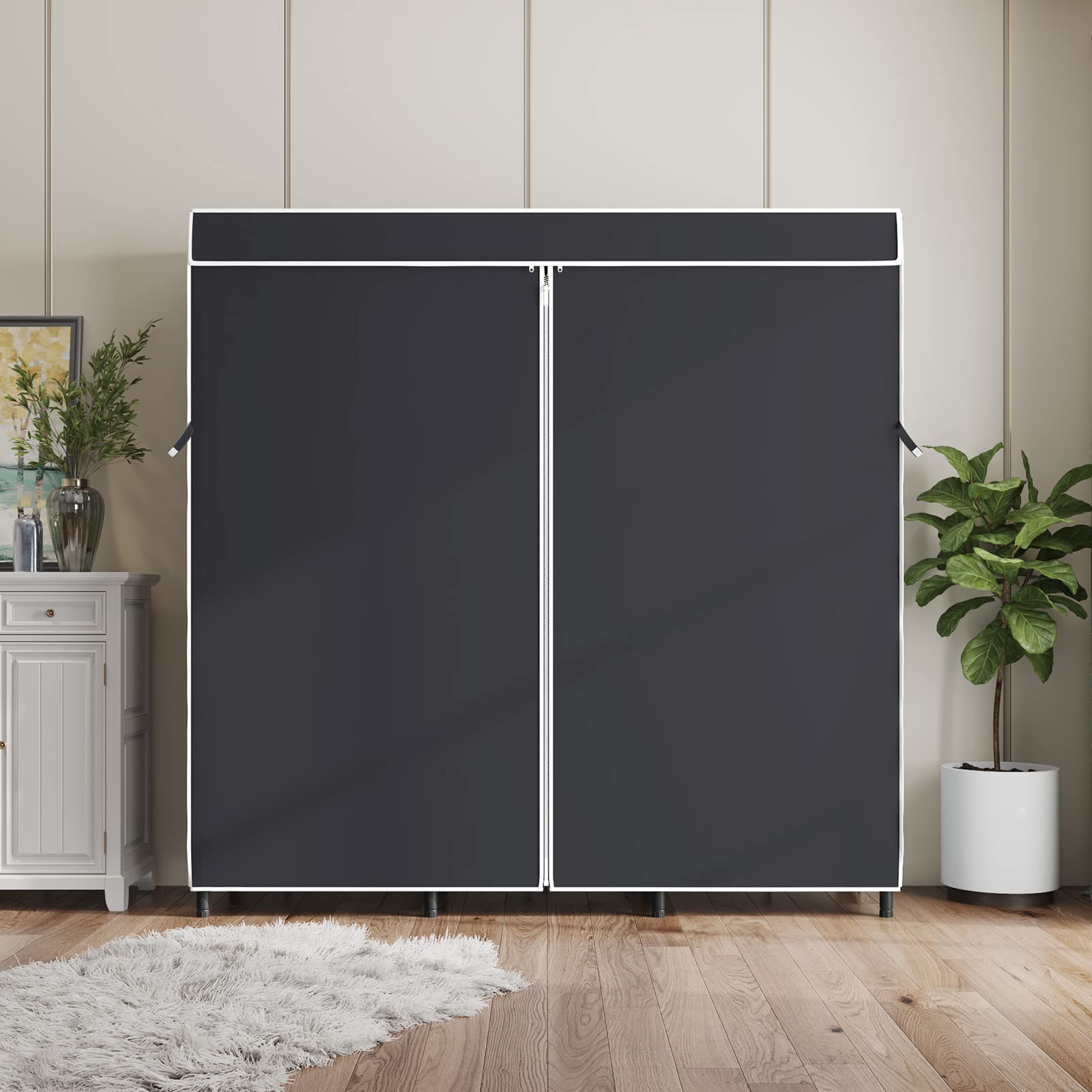 Vipek V5C Covered Clothes Rack Heavy Duty Portable Closet Wardrobe, Freestanding Black Metal Clothing Rack With Black Dustproof