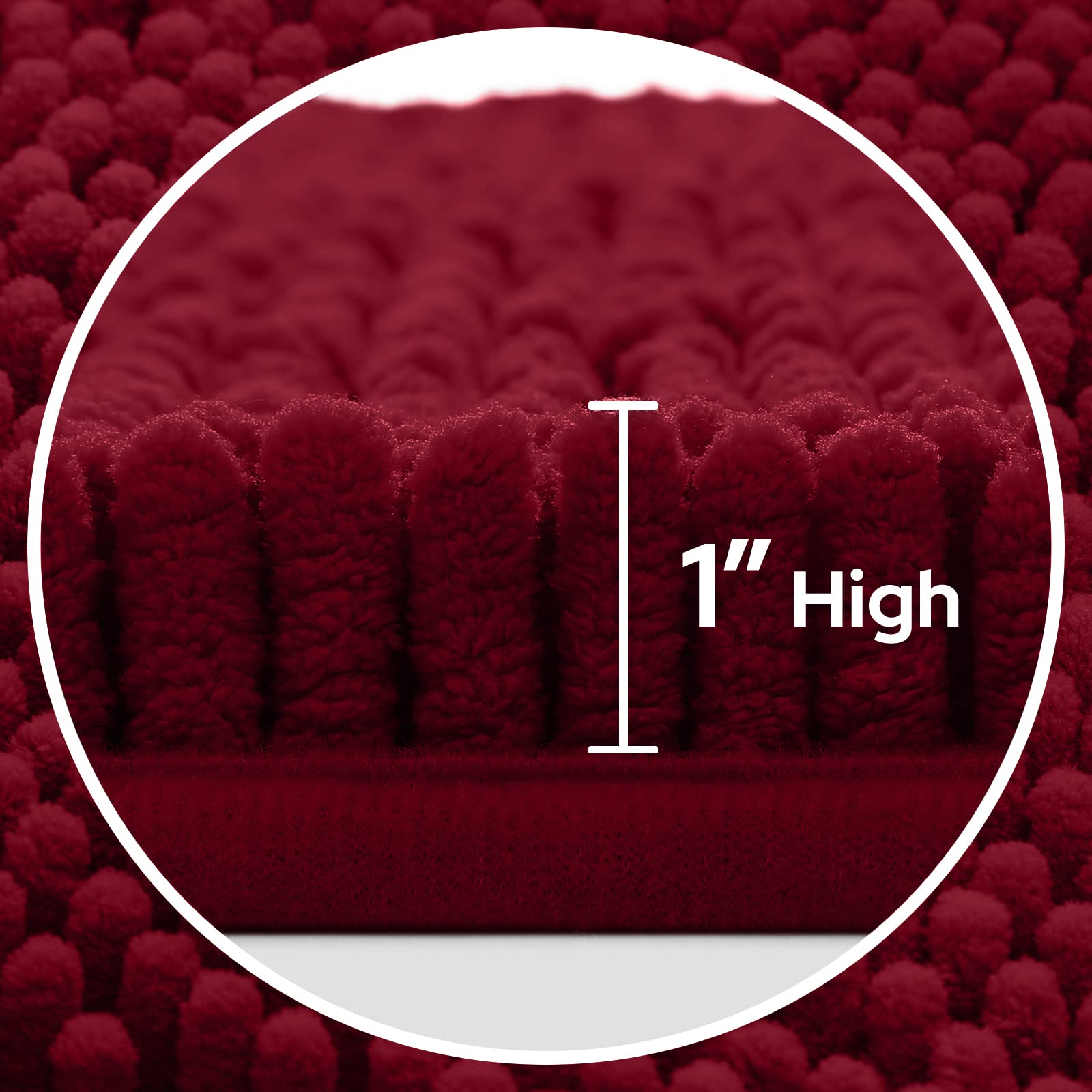 HOMEIDEAS 3 Pieces Bathroom Rugs  Ultra Soft Non Slip Absorbent Chenille Toilet Bath Mat Set (Burgundy)