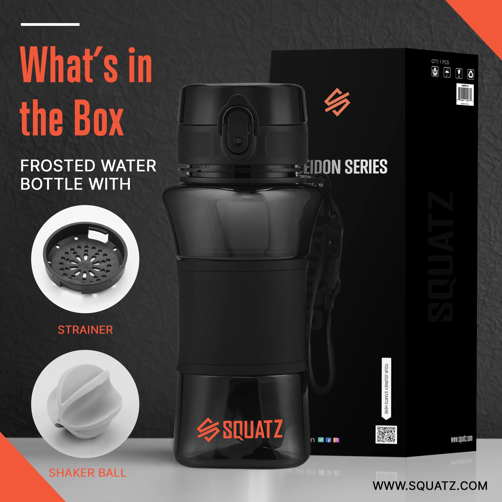 Squatz 17 Oz Poseidon Series Water Bottle For Protein And Fruit Shakes - Premium Quality Wide Mouth Gym Flask Fruit Infuser Stra