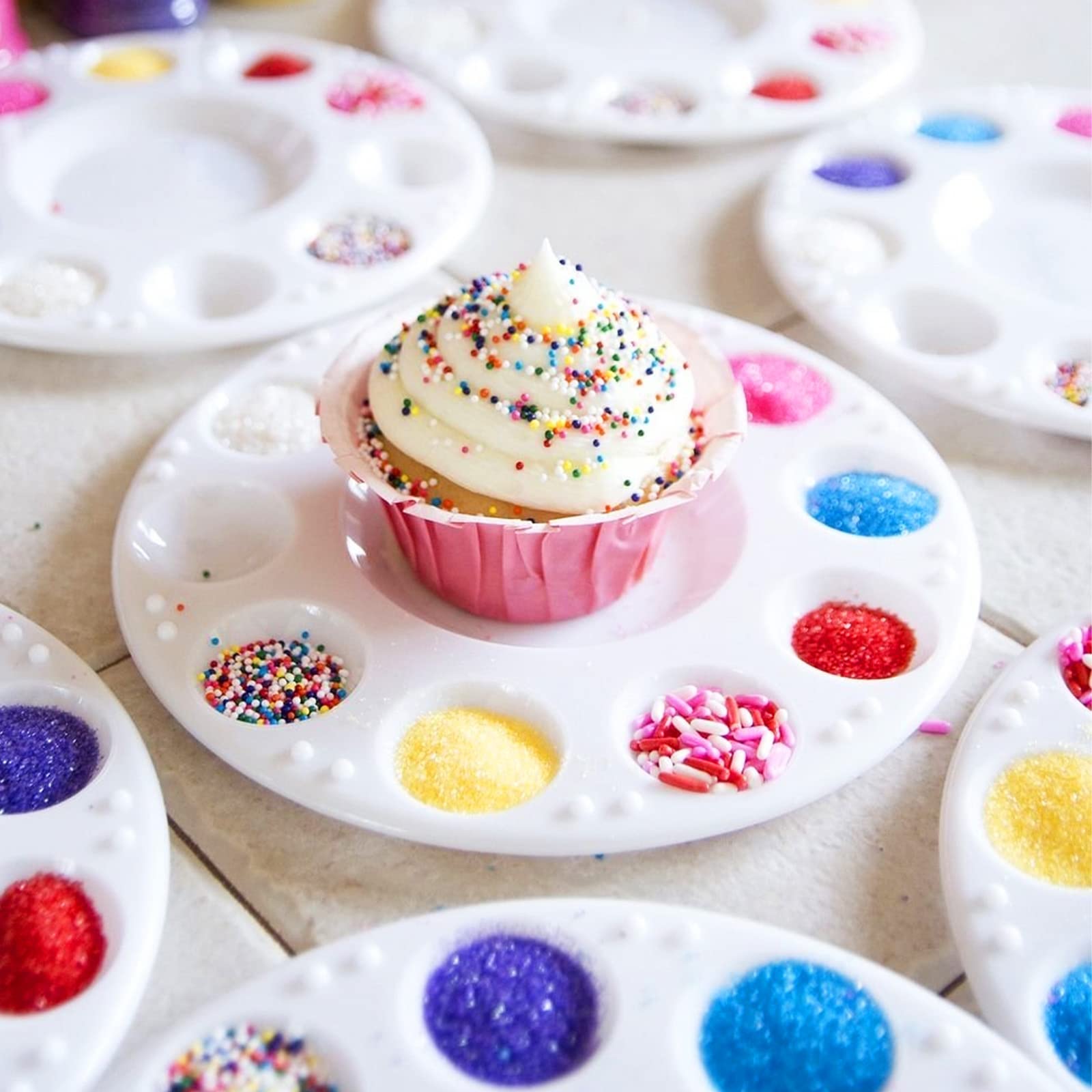 Aiersa Cupcake Decorating Plates For Kids Party, Kids Cupcake Holder Decorating Tray With 10 Wells For Dessert Sprinkles, Kids B