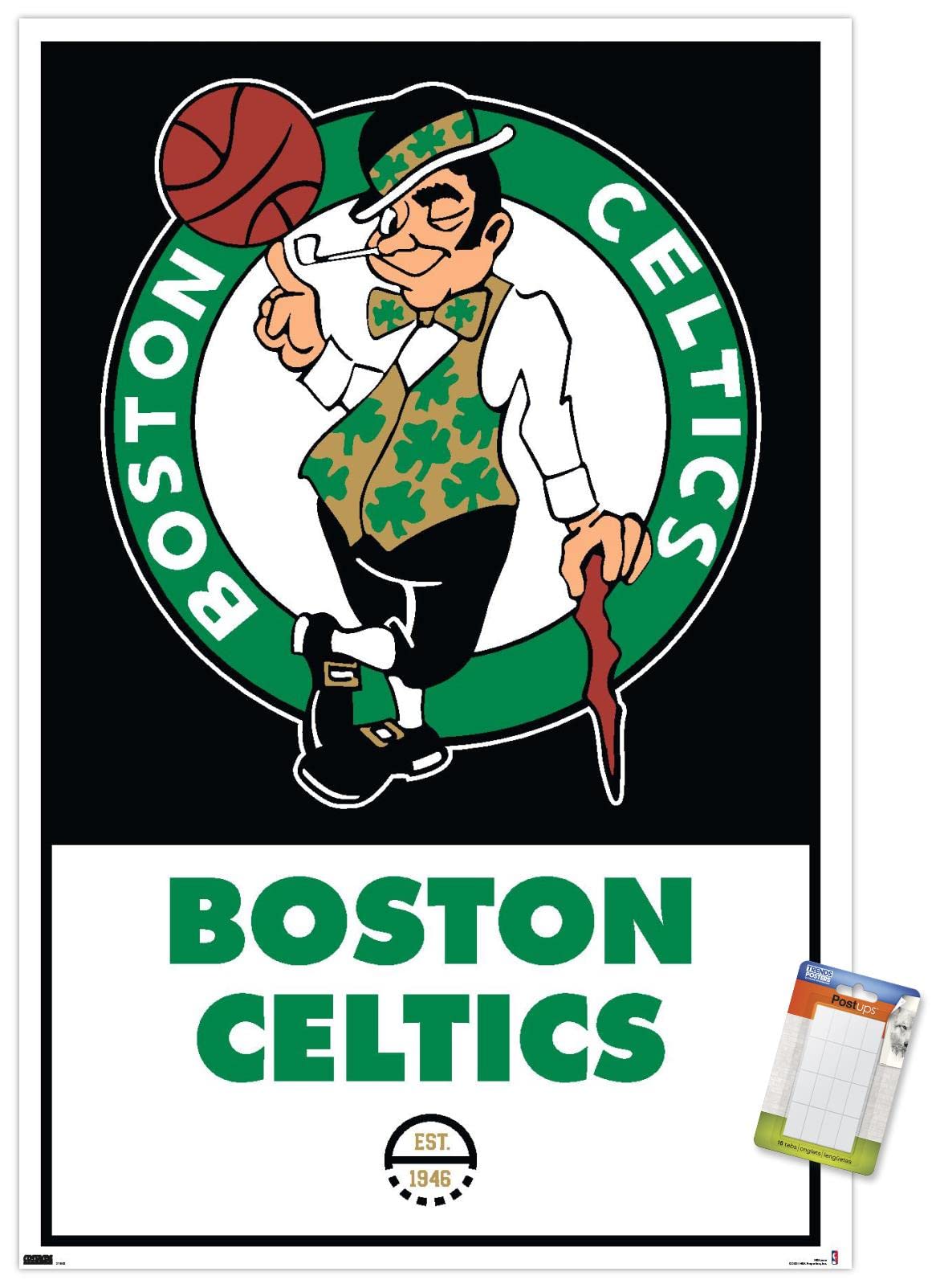 Trends International Nba Boston Celtics - Logo 21 Wall Poster, 22.375'' X 34'', Premium Poster & Mount Bundle