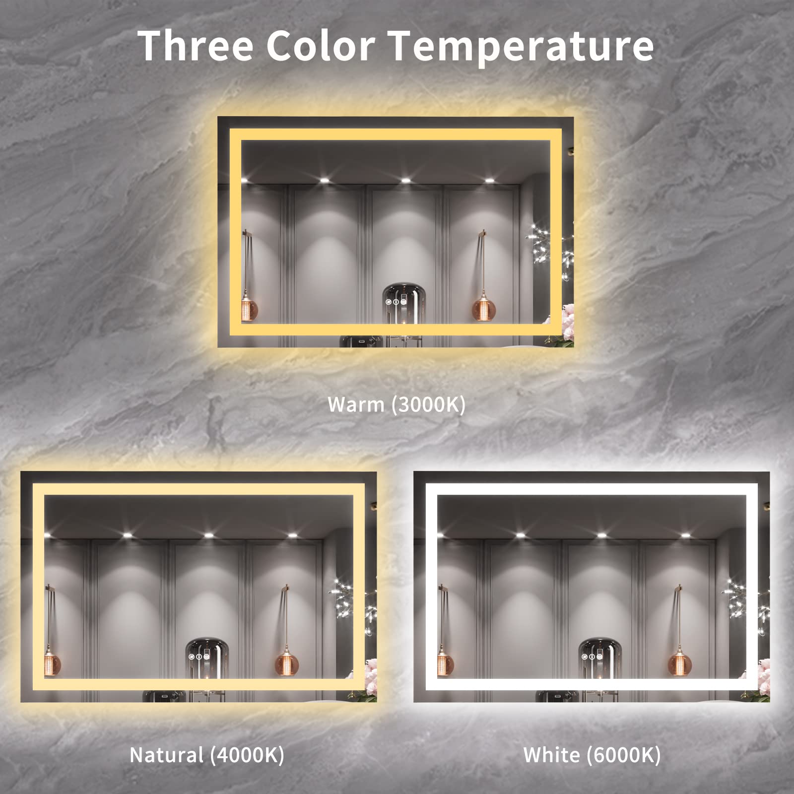 Loaao 55X36 Led Bathroom Mirror With Lights, Anti-Fog, Dimmable, Backlit + Front Lit, Lighted Bathroom Vanity Mirror For Wall, M