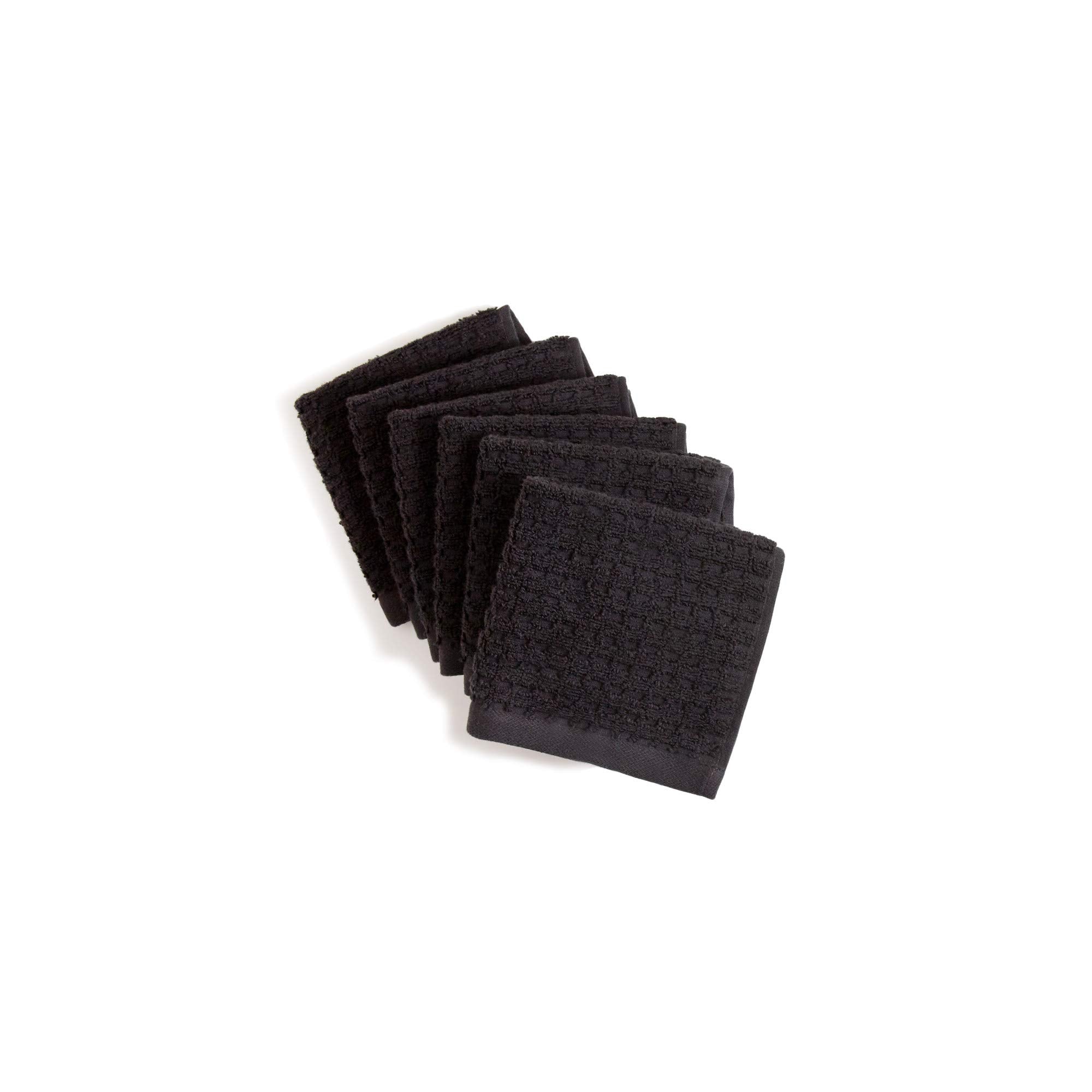 Dkny Quick Dry 100% Cotton Towels, 6 Pack Washcloths - 12 X12, Black