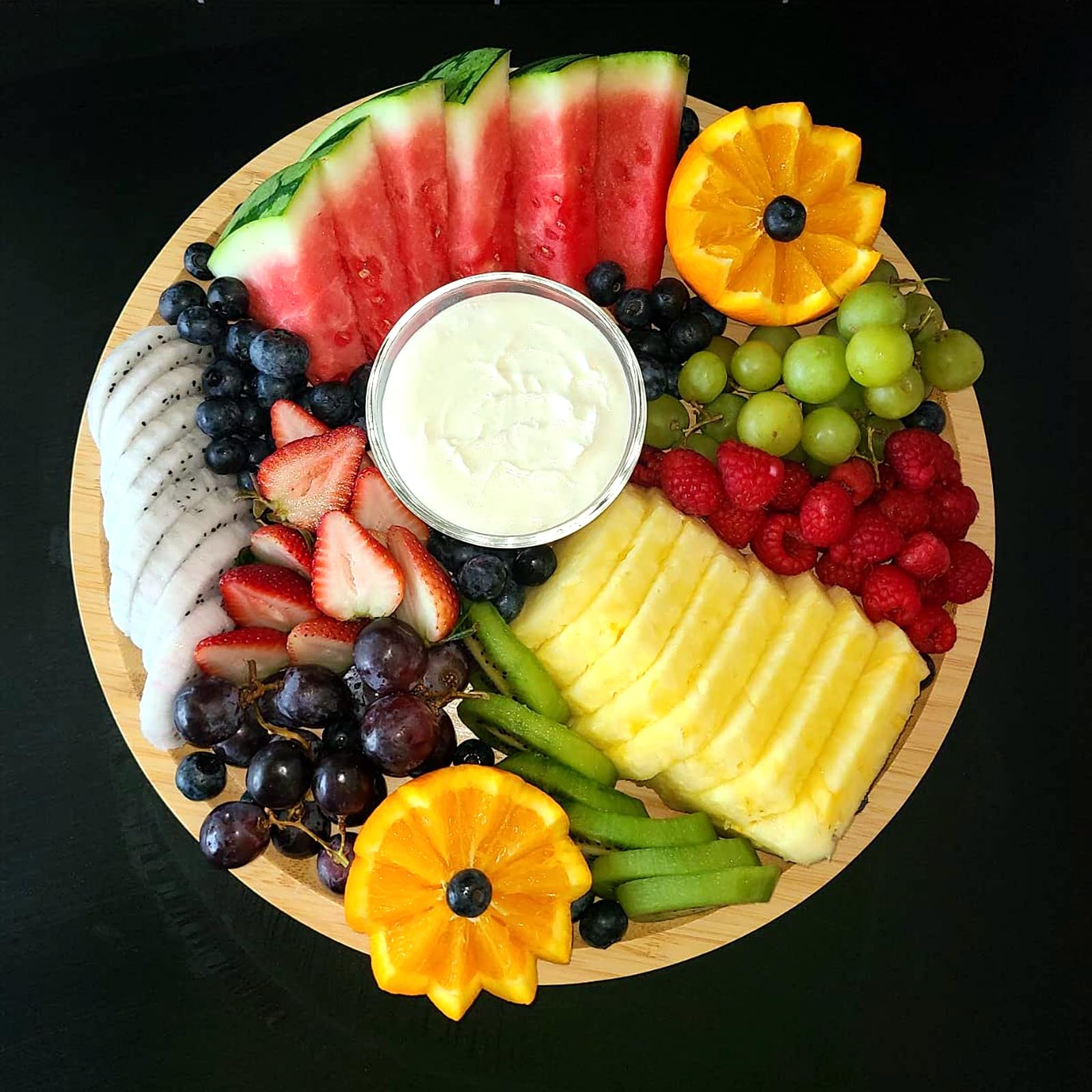 Joikit 5 Pack 12 Inch Bamboo Round Platter, Fine Polished Round Wood Plates Bamboo Serving Tray For Holding Fruit, Bread, Cheese