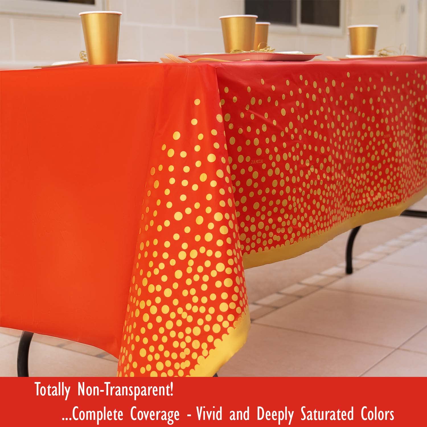Zuladise 2 Pack Red Plastic Table Cloths Disposable Red And Gold Tablecloth For Parties, Graduation, Birthday, Christmas Party D