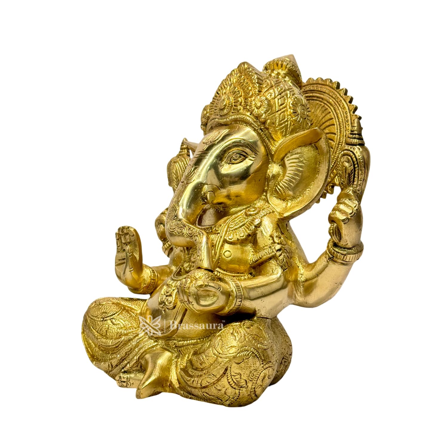 Brassaura Brass Ganesha Bhagwan Idol Taj Ganesh Statue Ganpati Murti For Temple Puja Home Entrance Decor Luck Gift Height 15 Cm