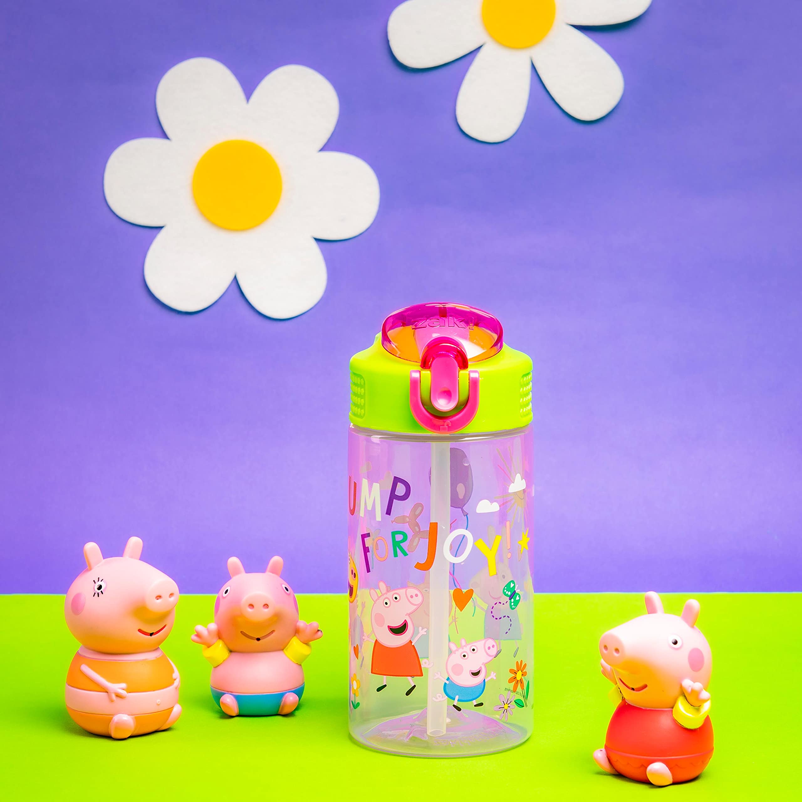 Zak Designs Peppa Pig Kids Water Bottle For School Or Travel, 16Oz Durable Plastic Water Bottle With Straw, Handle, And Leak-Pro
