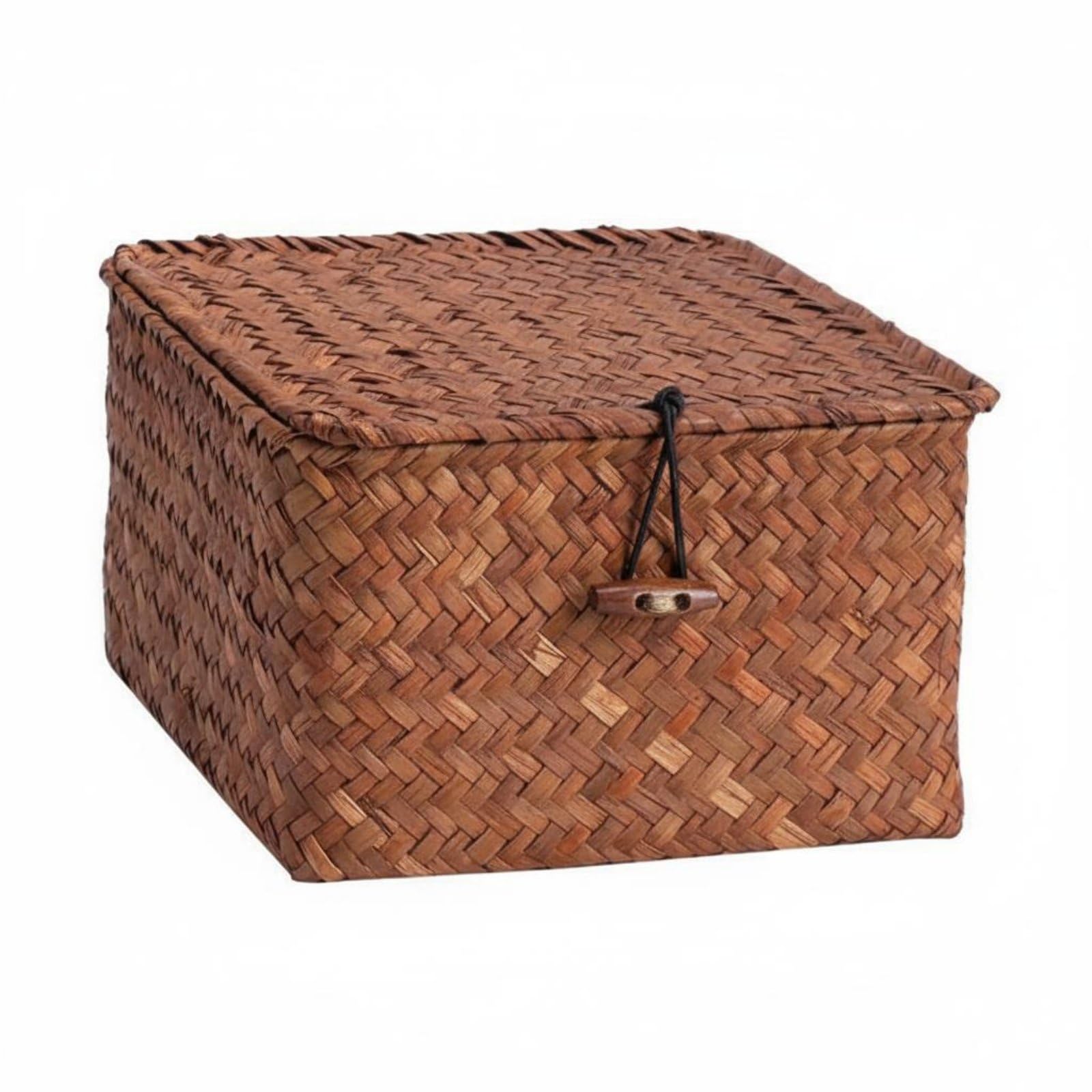 Snappsy 3 Pieces Handmade Straw Storage Box Natural Look Woven Lid Box Decorative Handwoven Lidded Basket EcoFriendly For Deskt