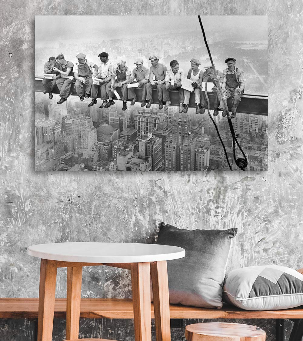 Artprints1Stop Canvas Print Wall Art - Vintage Photo Of The Lunch Atop A Skyscraper - 24X16 Inches