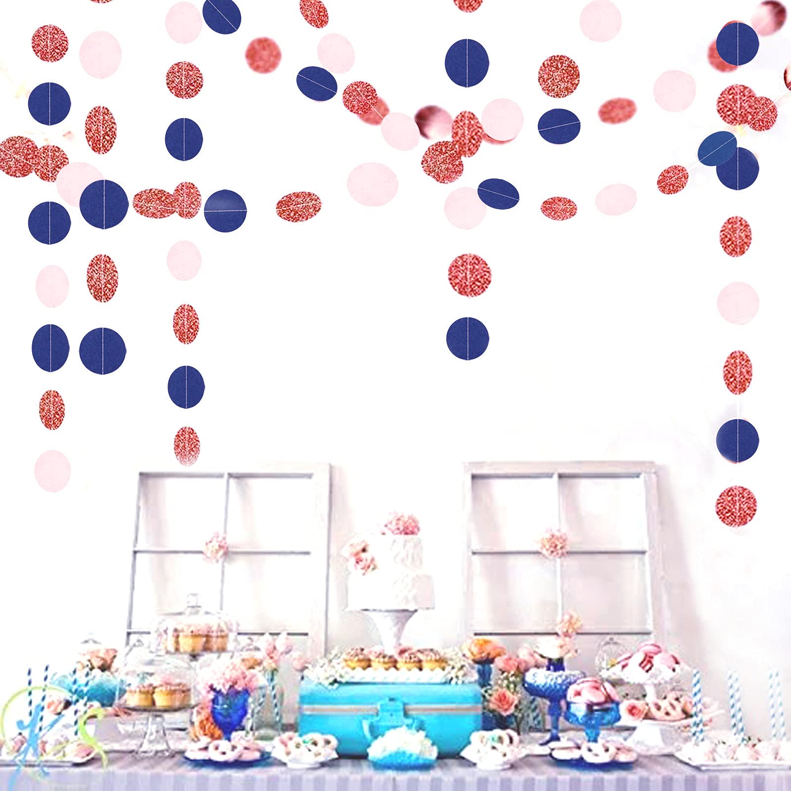 Navy-Blue Pink Rose-Gold Gender-Reveal Decorations - 52Ft Party Streamers Garland Backdrop Banner Decor,Baby Bridal Shower Engag