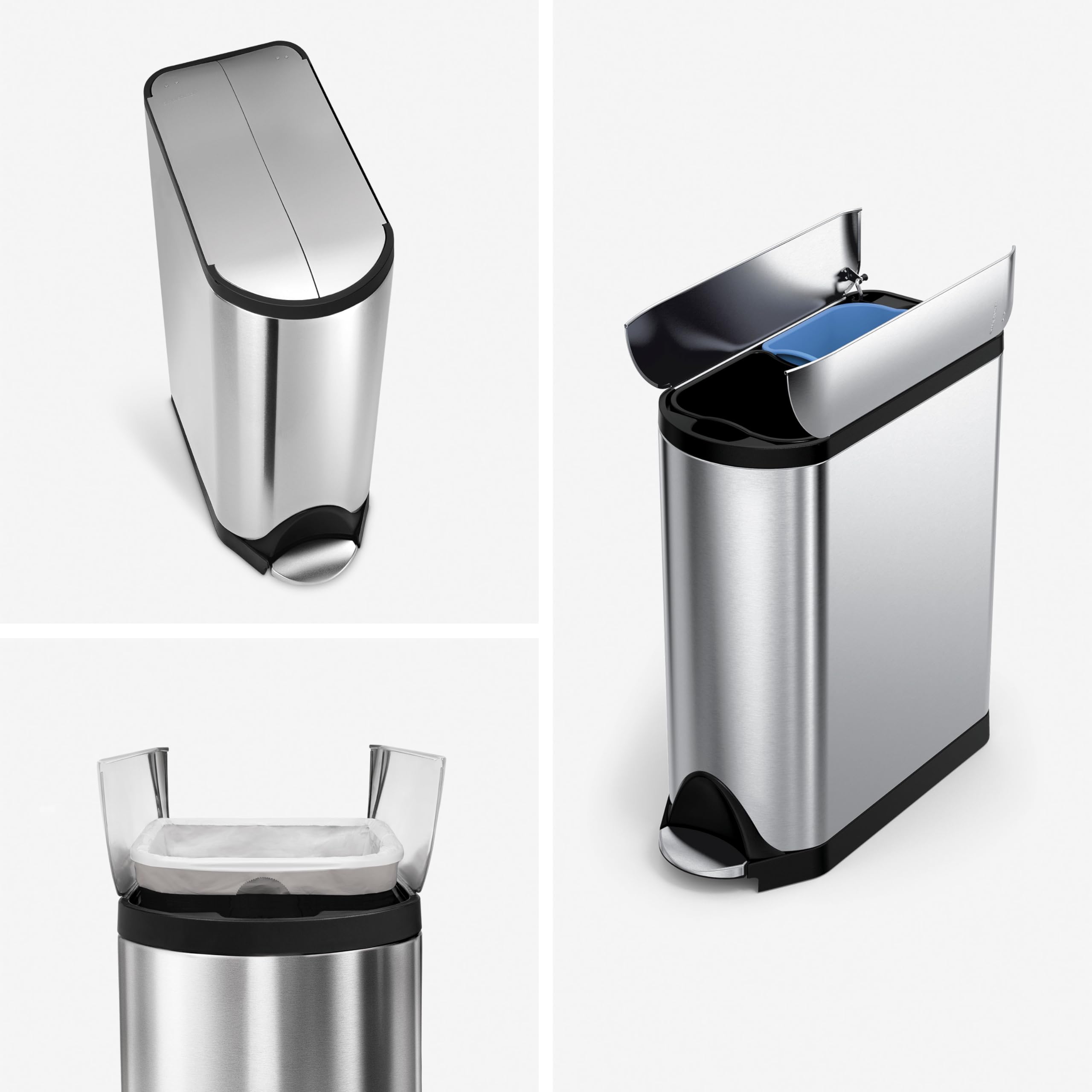 Simplehuman 45 Liter / 11.9 Gallon Butterfly Lid Kitchen Step Trash Can, Brushed Stainless Steel