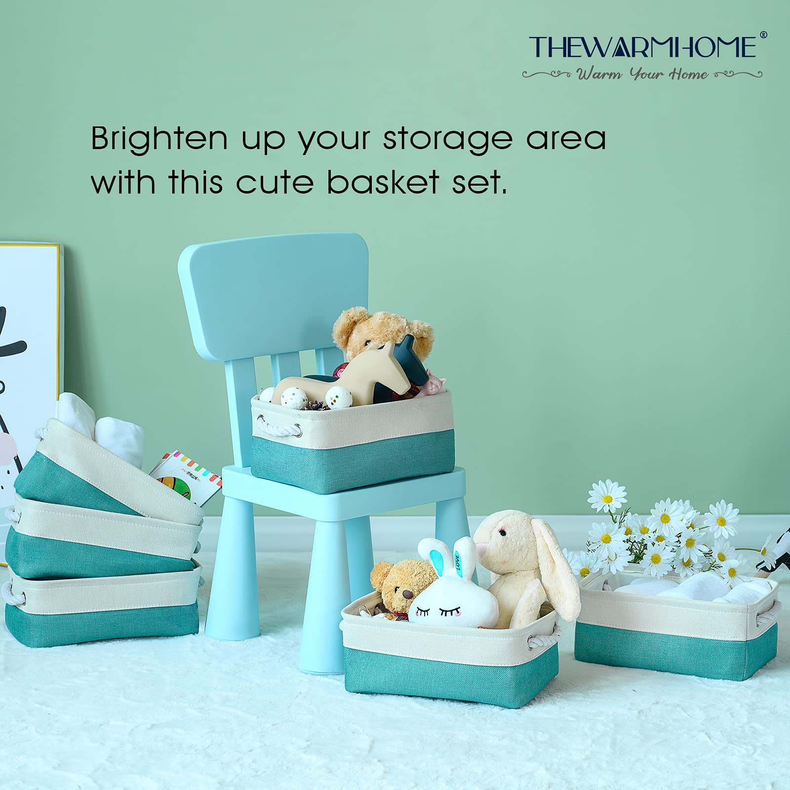Thewarmhome Storage Bins For Shelves - Small 6 Pack 11.8X7.8X5.2 Inch Sturdy Storage Basket W/Handles, Decorative Foldable Stora