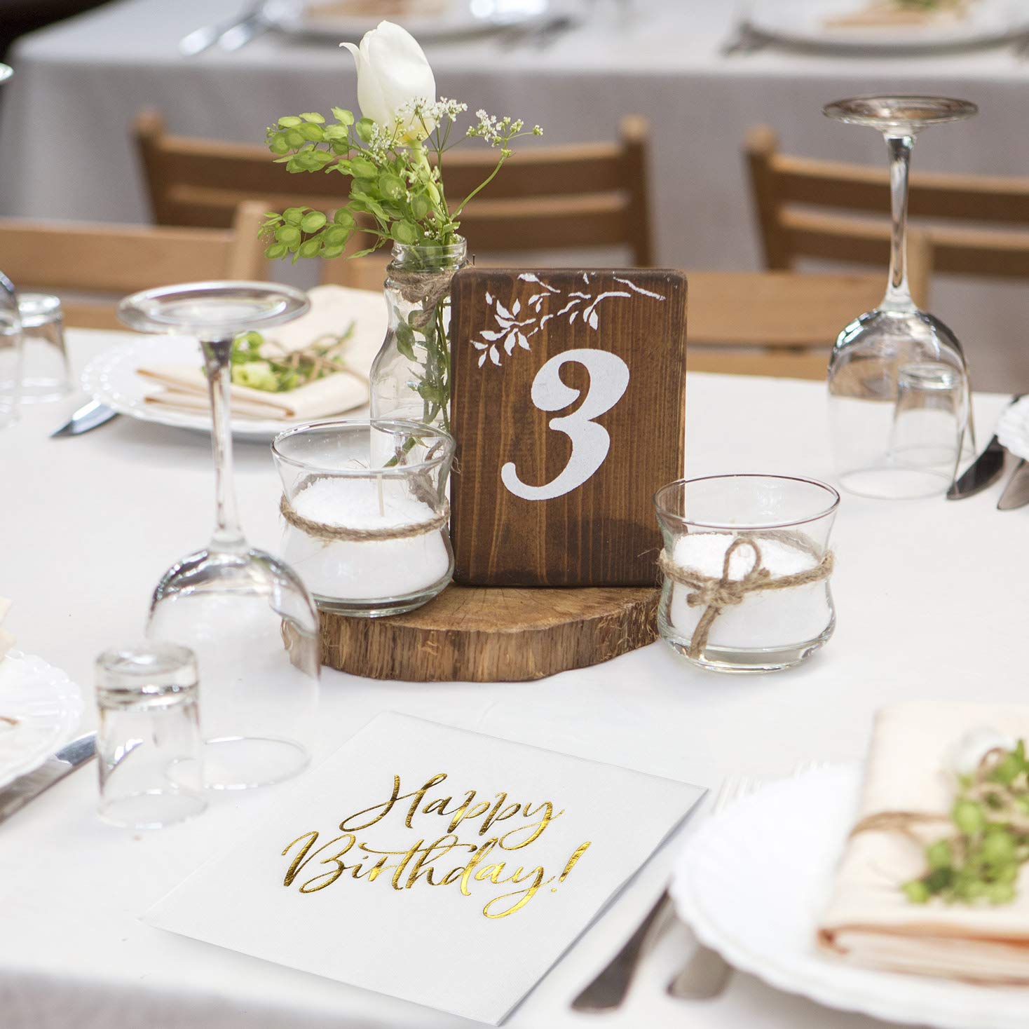 Morgiana 50 Pack Happy Birthday Napkins, Luxury White Gold Birthday Dinner Napkins 16 X 16 Inch, Airlaid Paper, Happy Birthday N