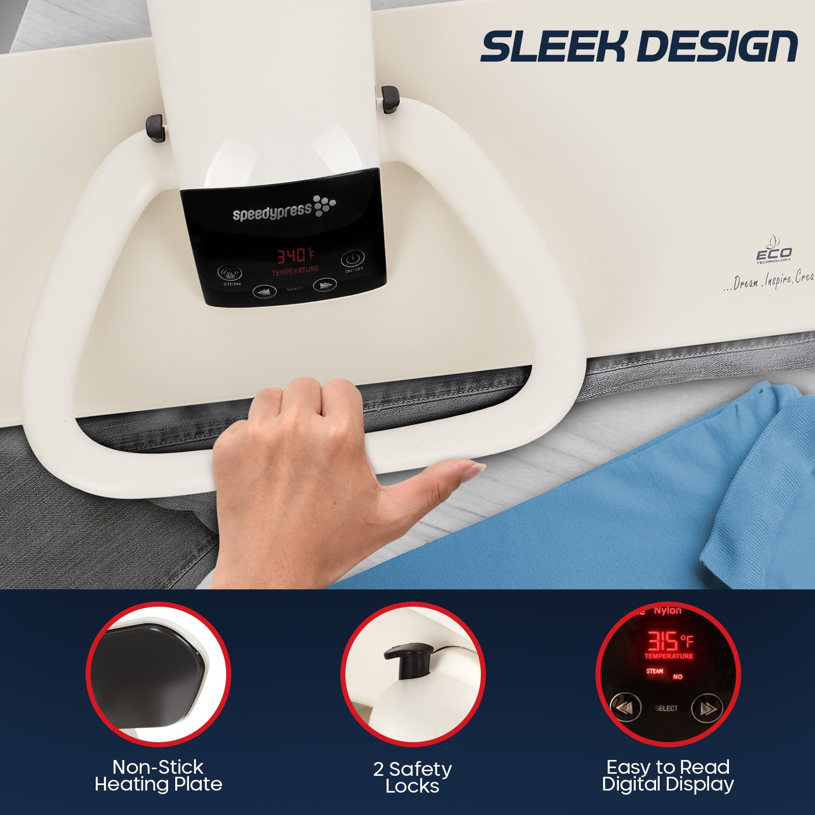 Speedypress 100HD Steam Press - 40" XL Digital Heat Press, Silver, Fast-Heating, Multiple Steam Settings