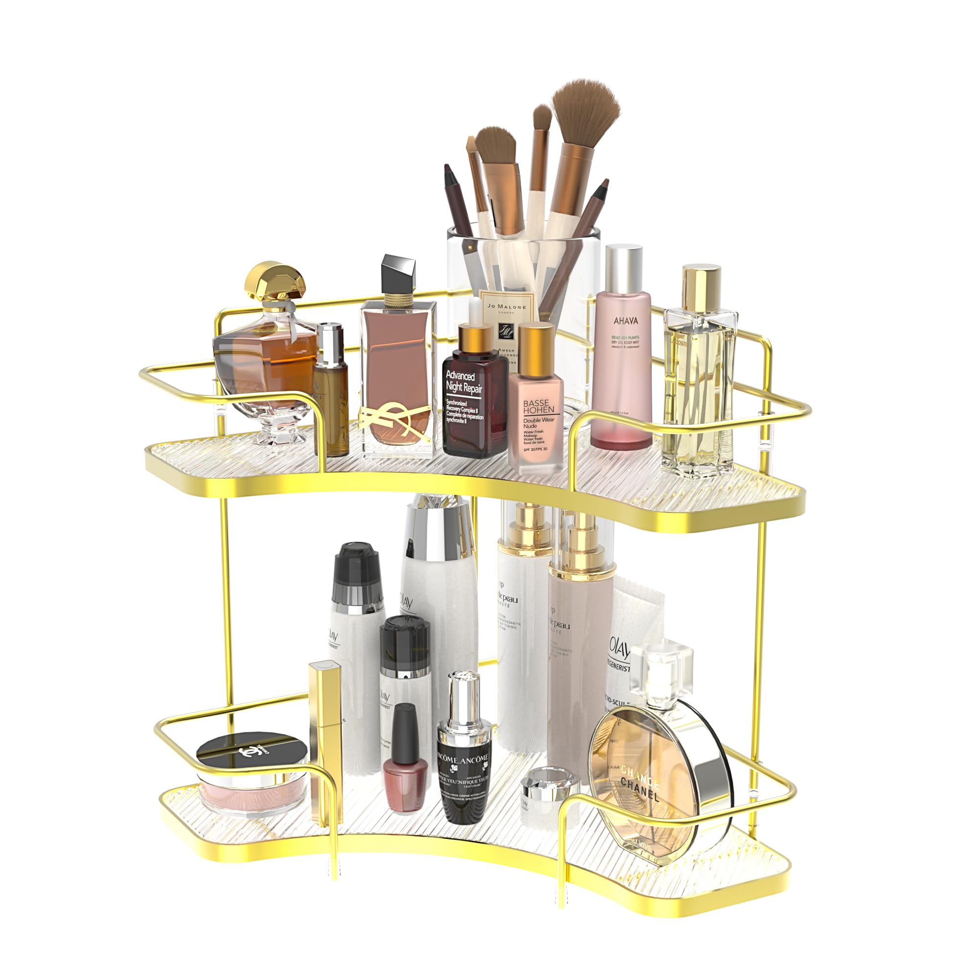 FOLLOWIN 2 Tier Bathroom Corner Countertop Organizer,Make Up Organizers and Storage,Corner Counter Shelf,Skincare Makeup Cosmeti