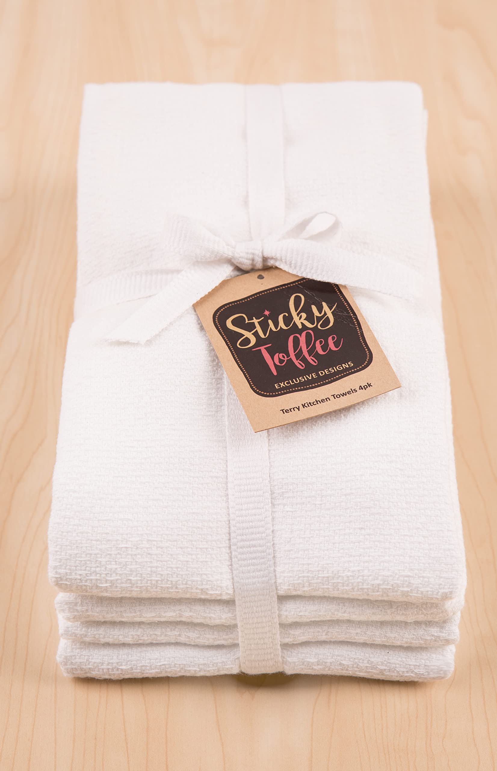 Sticky Toffee Blank Kitchen Towels Dish Towels White 100% Cotton, Set Of 4, Tea Towels For Crafting Embroidery, Dual-Texture Fla