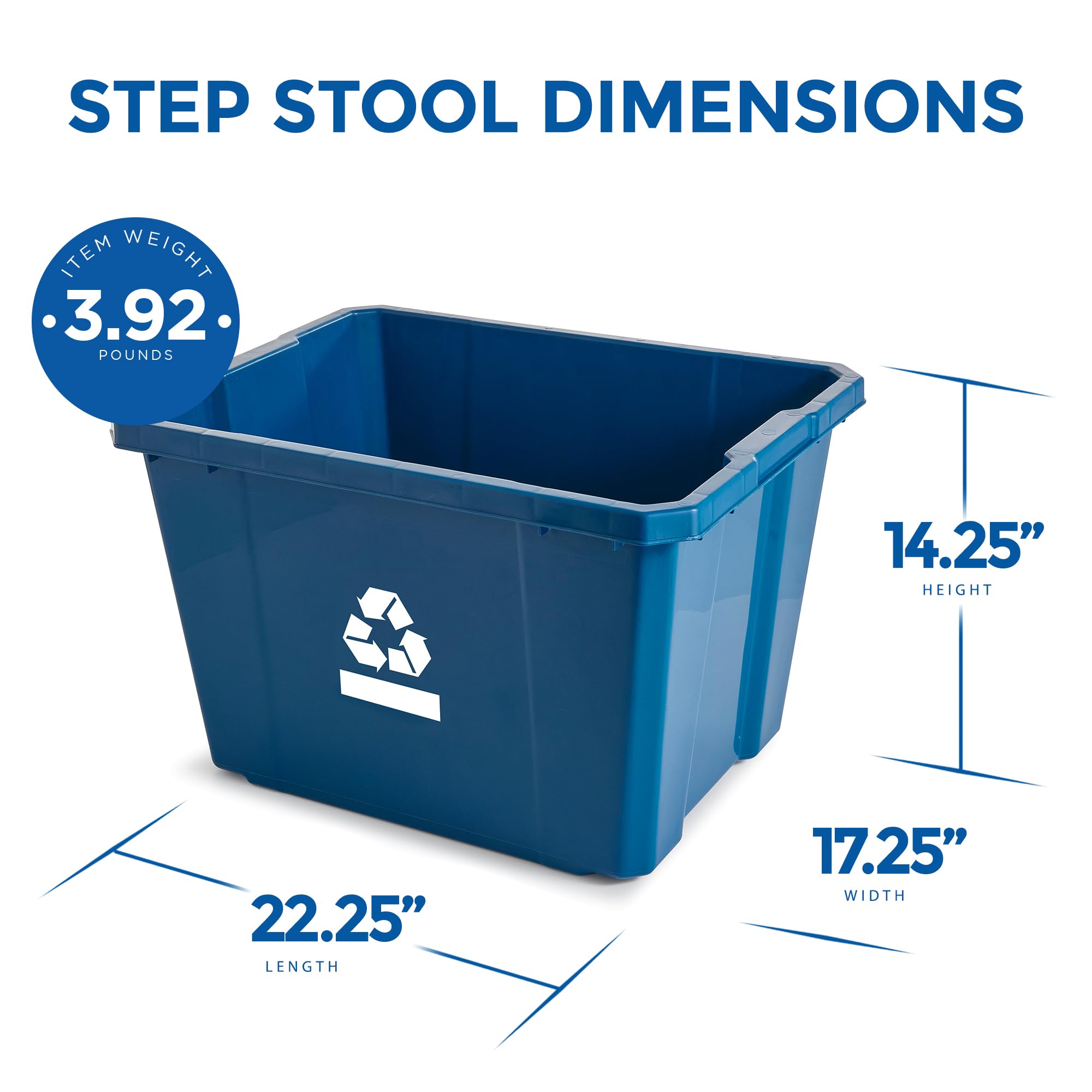 Gracious Living Recycling Bin Container, Plastic Trash Bin, 17 Gallons, Blue
