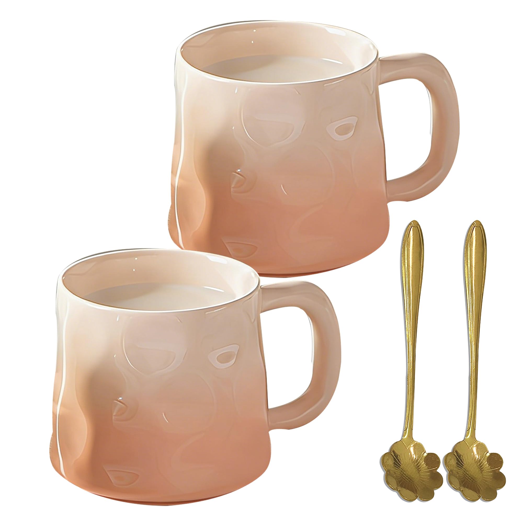 TRUSTABOGE Ceramic Coffee Mugs Set of 2 Coffee Mug  12oz Porcelain Cups with Handle, Latte mug, Big Mug with Spoon for Women, 