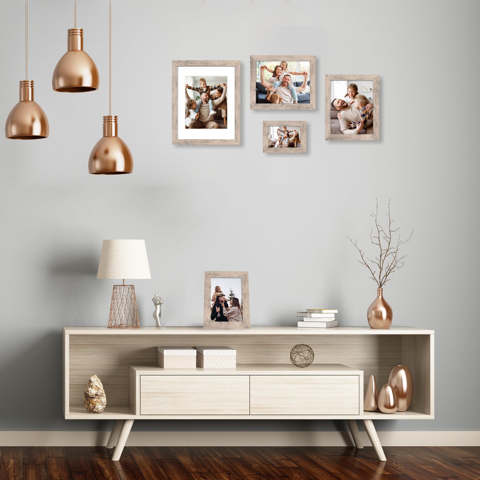 iRahmen 4x6 Picture Frame Set of 4, High Definition Real Glass Smoke Gray Frame, 4 x 6 Wood Photo Frames for Tabletop Display an