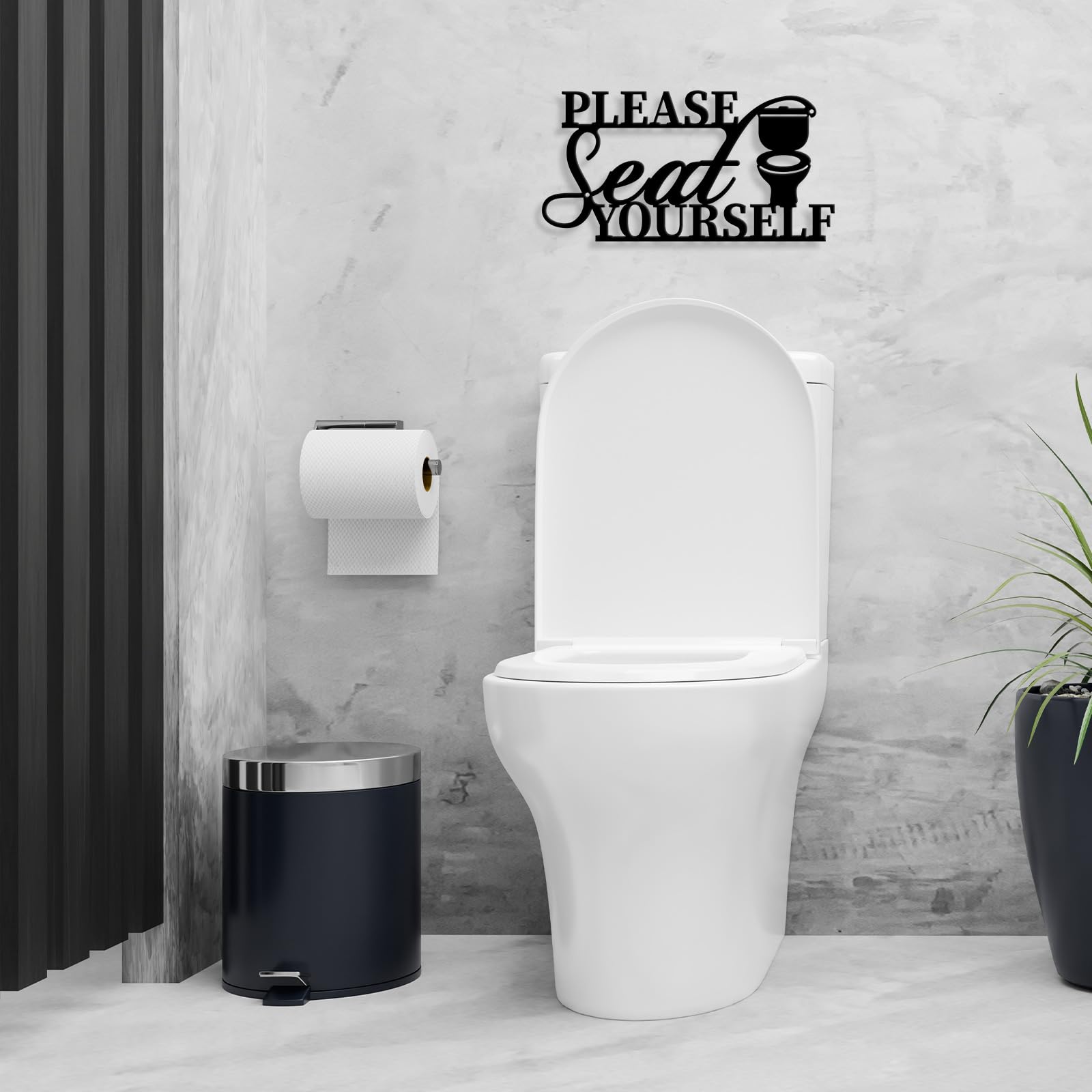 Bathroom Metal Wall Decor, Please Seat Yourself Sign Funny D  cor Sign for Bathroom, 7X13.7 Black Modern Metal Sign for Hanging