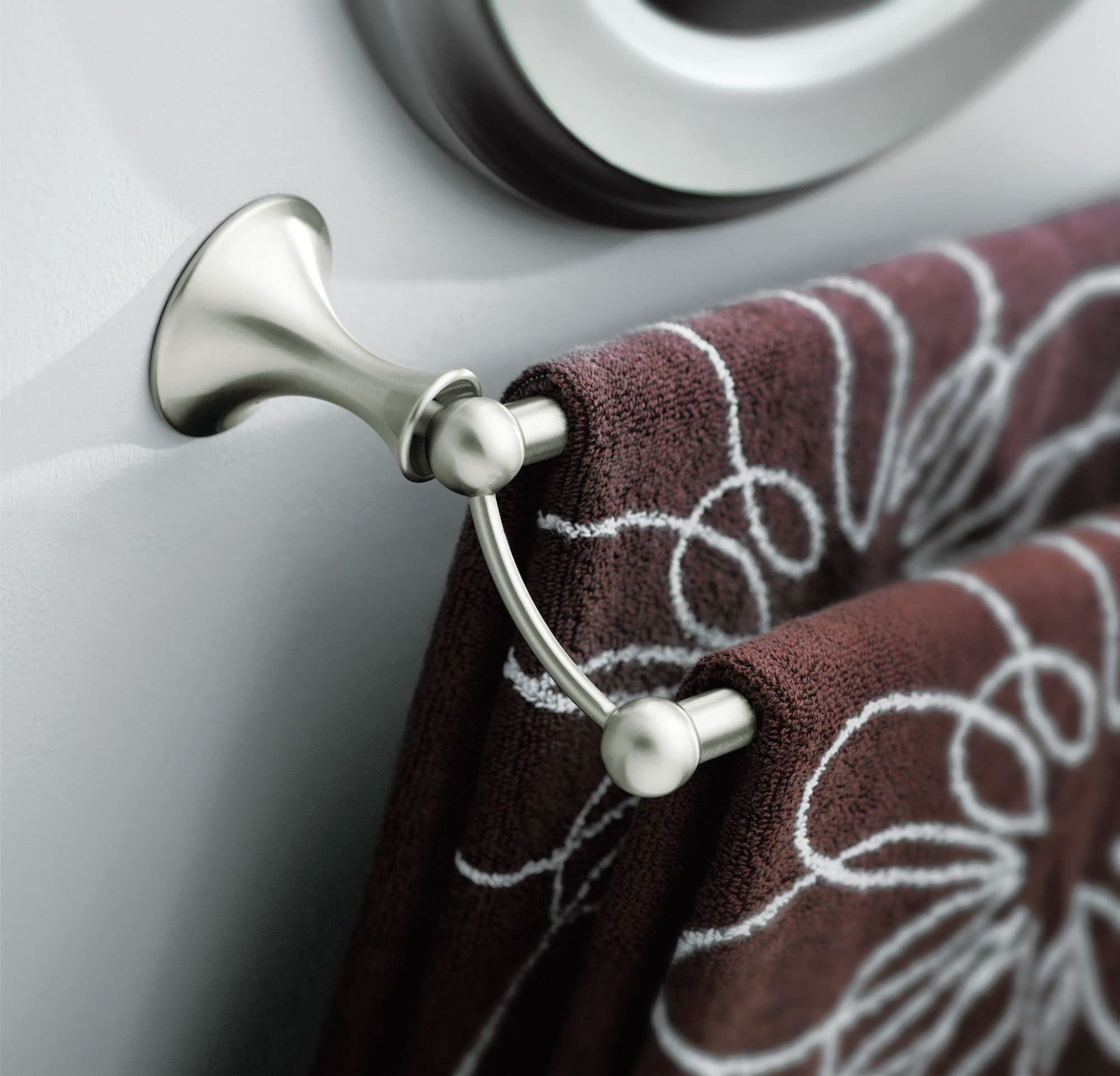 Moen Lounge Collection Brushed Nickel 24-Inch Double Towel Bar, Wall Mounted Towel Rack For Bathroom With Two Rods, Dn7722Bn