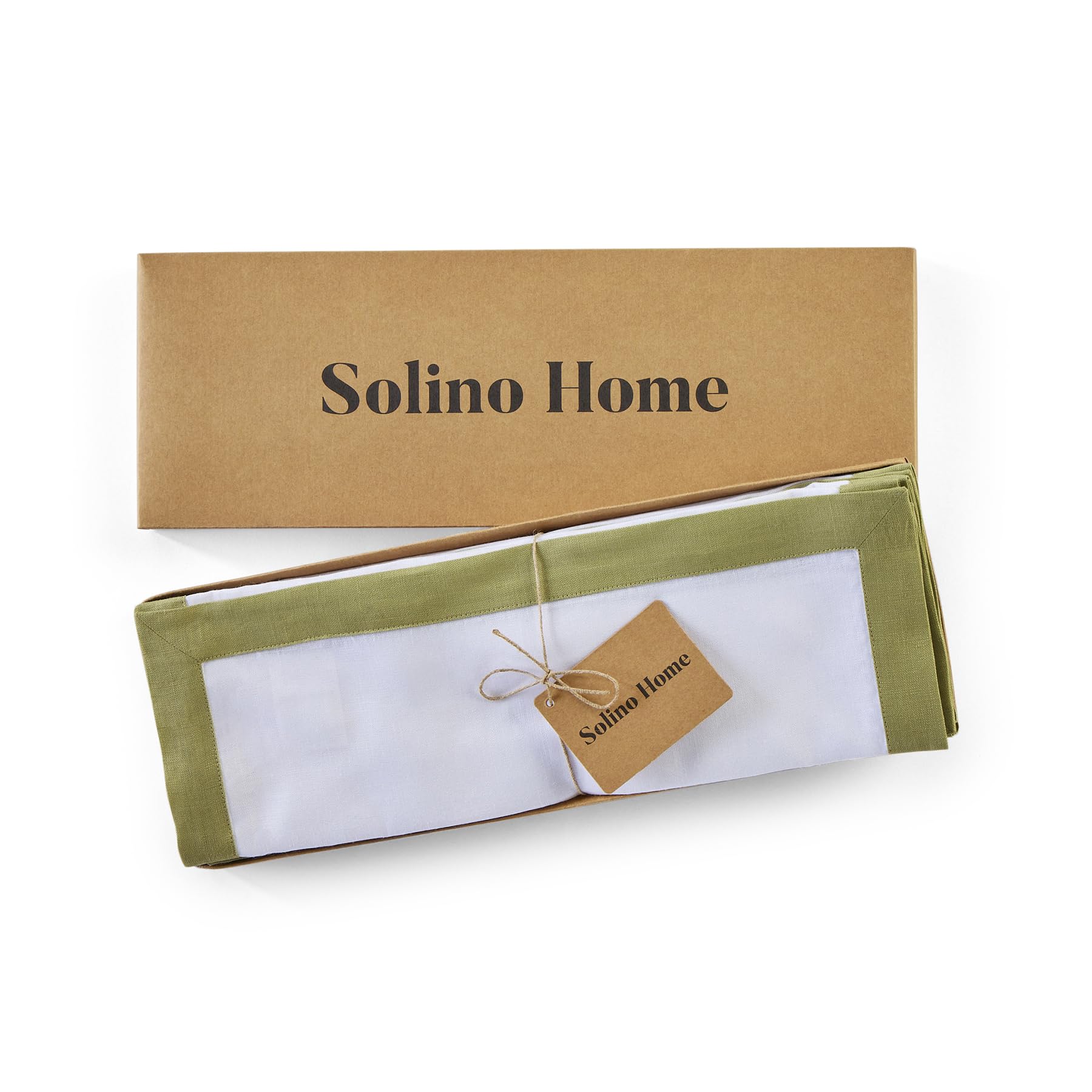 Solino Home Linen Placemats Set Of 4-100% Pure Linen Cloth Fabric Placemats Avocado And White - 19'' L X 14'' W Inch Washable Di