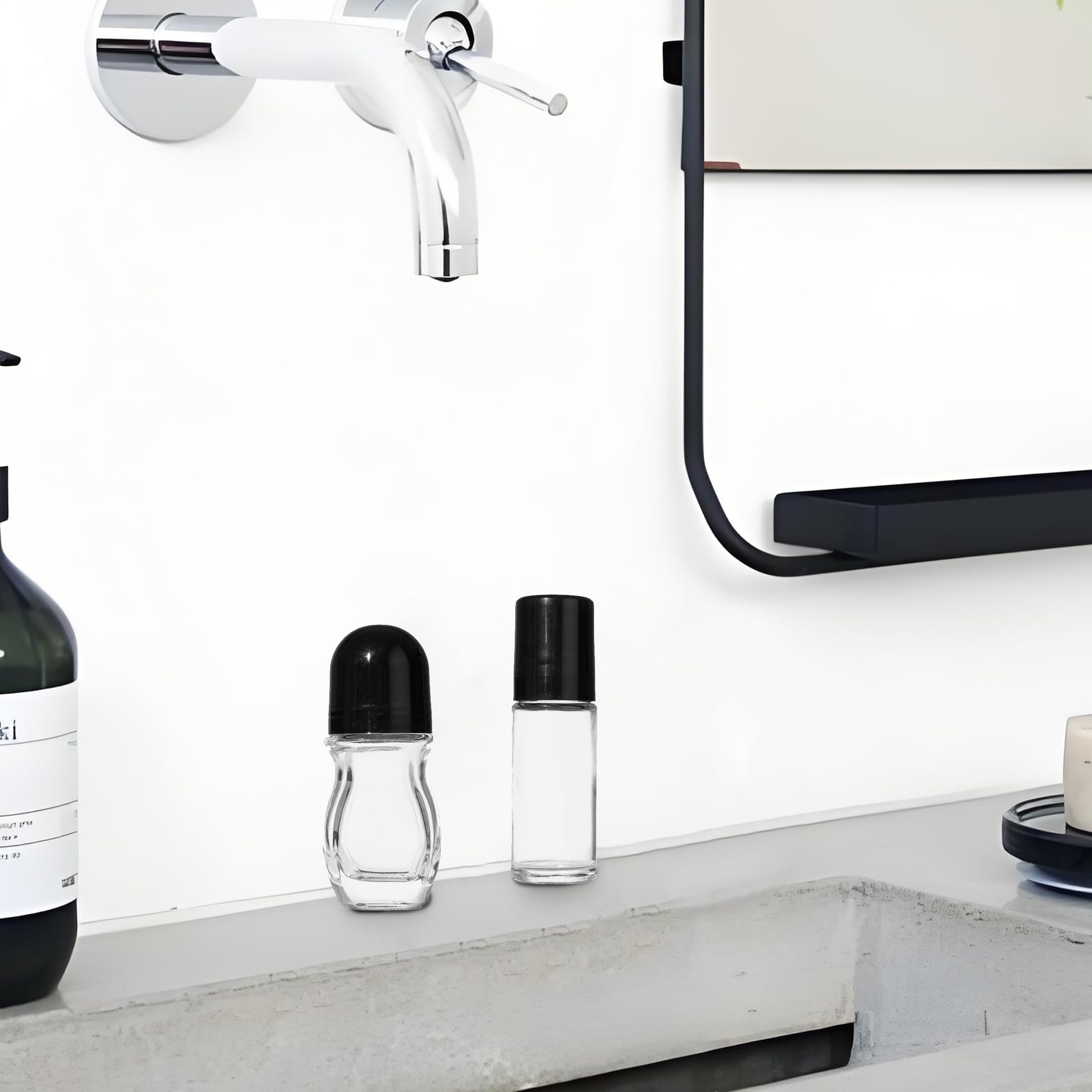 2 Pcs Empty Glass Roller Bottles Plastic Roller Ball,Deodorant Roll On Bottles For Essential Oils, Perfume, Cosmetics (30Ml ) (1