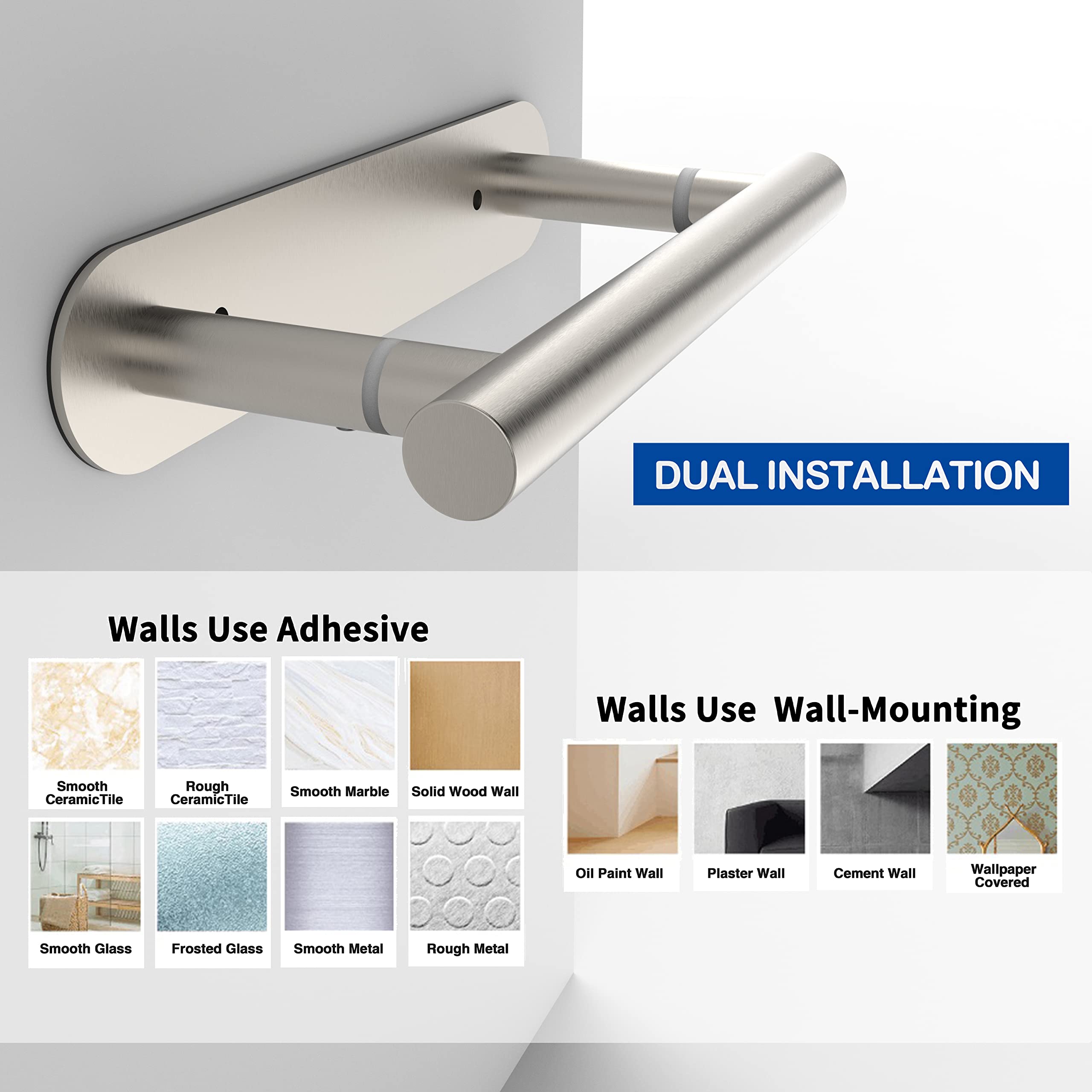Ruacq Self Adhesive Toilet Paper Holder Brushed Double Post Pivoting Tissue Holders Roll Holder Hangers Bathroom Tissue Roll Hol