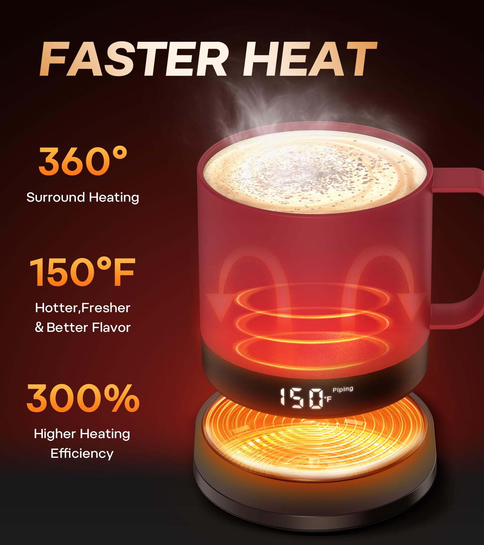 Buuo Self Heating Coffee Mug, 14 Oz Temperature Control Smart Mug, Double Sided & Real-Time Led Display, Fast Heating, Mug Warme