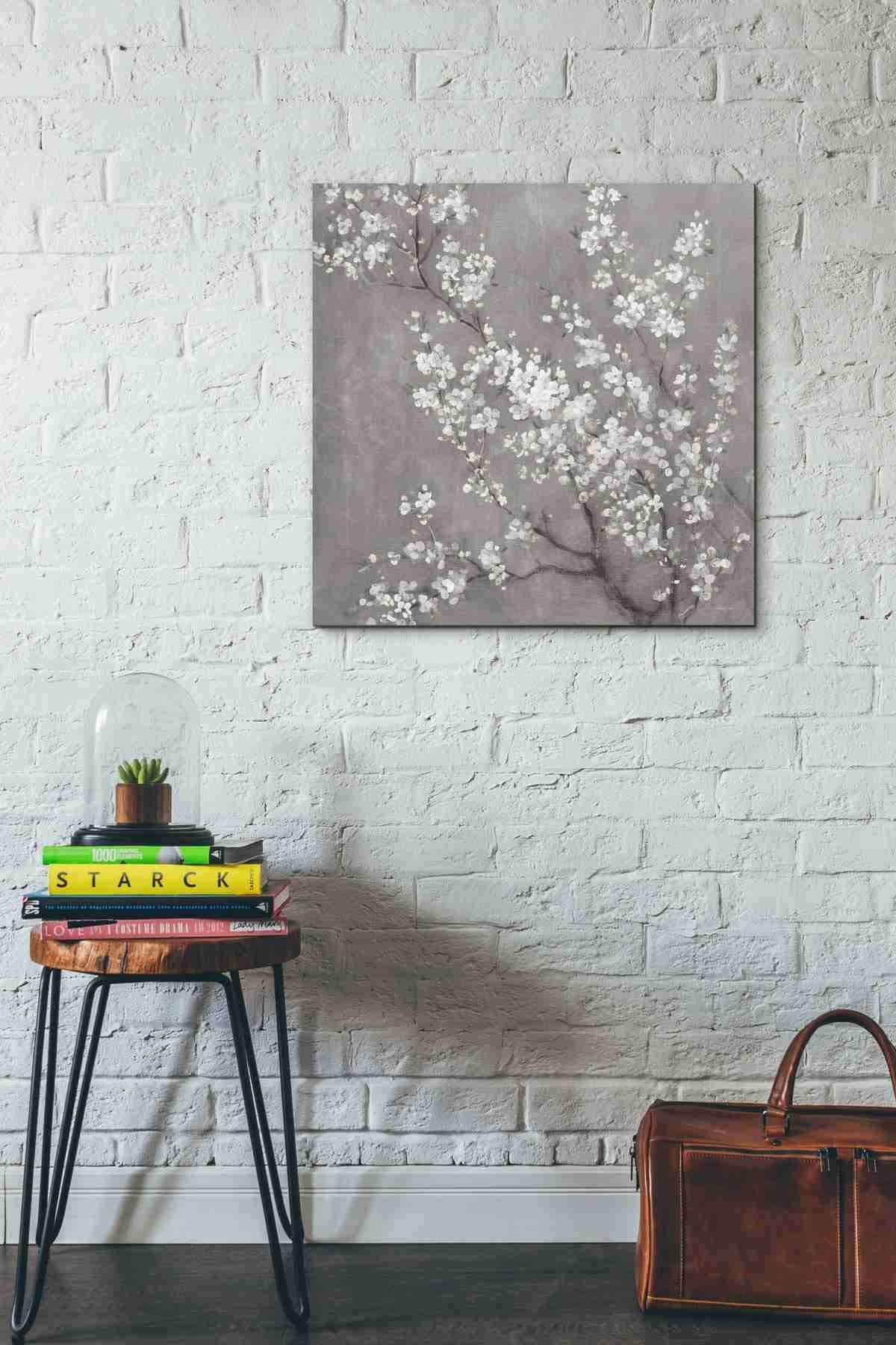 Epic Graffiti 'White Cherry Blossom Ii On Grey' By Danhui Nai, Canvas Wall Art, 26''X26''