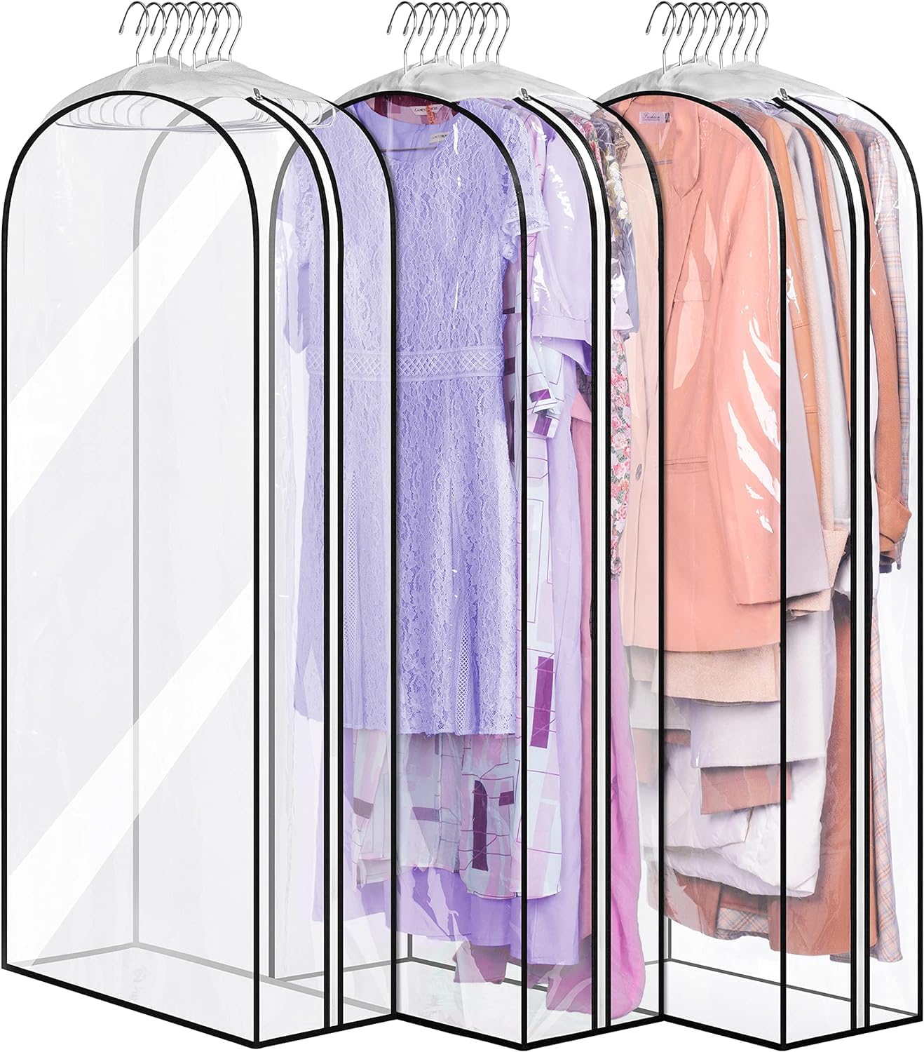MISSLO 10'' Gusseted All Clear Garment Bags for Hanging Clothes 50'' Dress Bags for Closet Storage Hanging Clothes Bag for Suit  Coats  Gowns  3 Packs